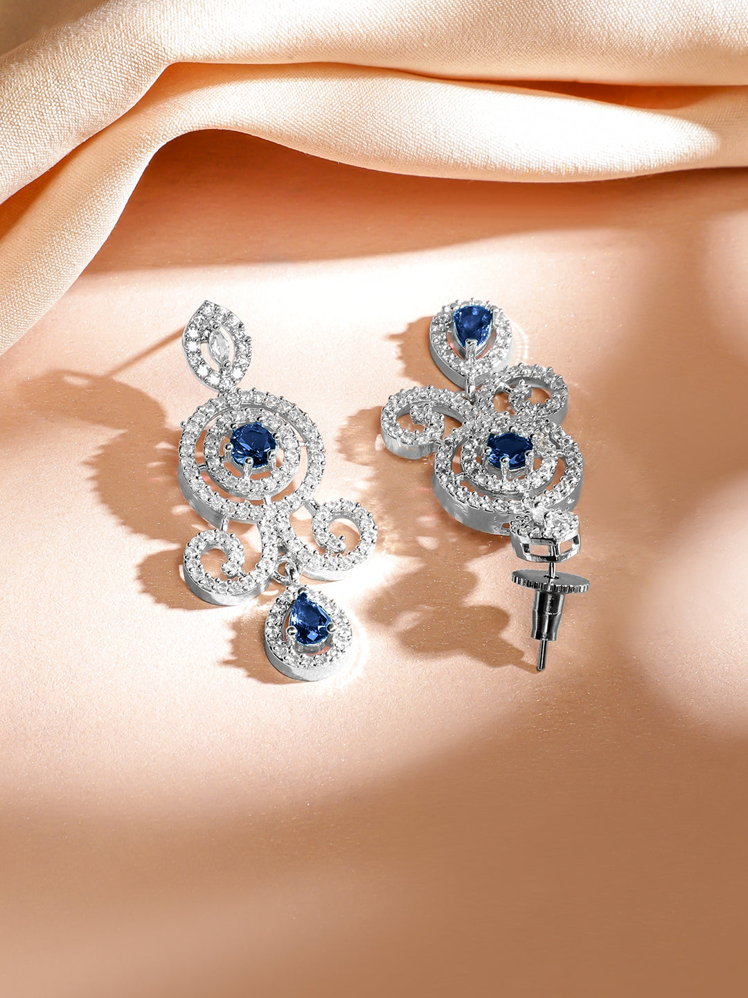 Blue Studded American Diamond Zirconia Layered Necklace Set