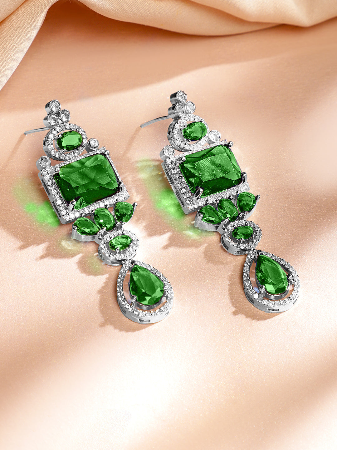 American Diamond Zirconia Studded Emerald Necklace Set