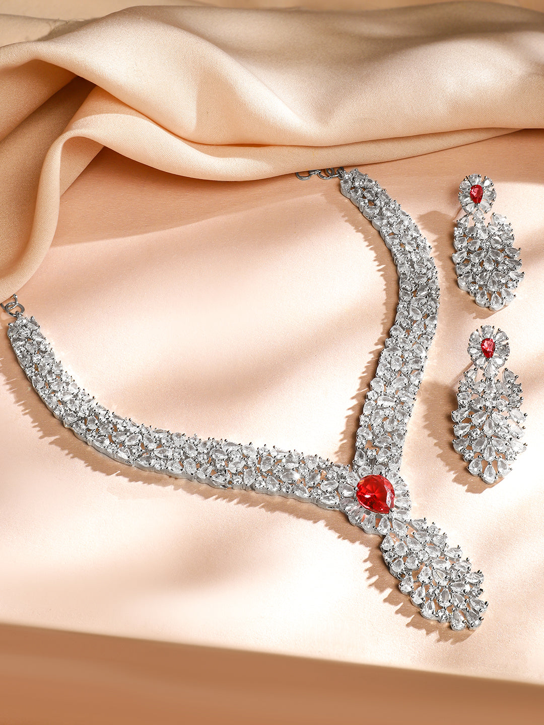 Leaf Design Crystal Necklace Set