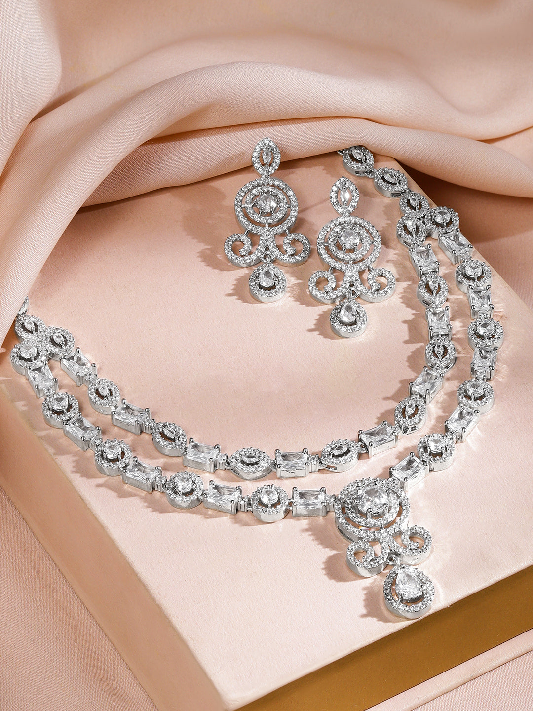 American Diamond Zirconia Double-Layered Necklace Set
