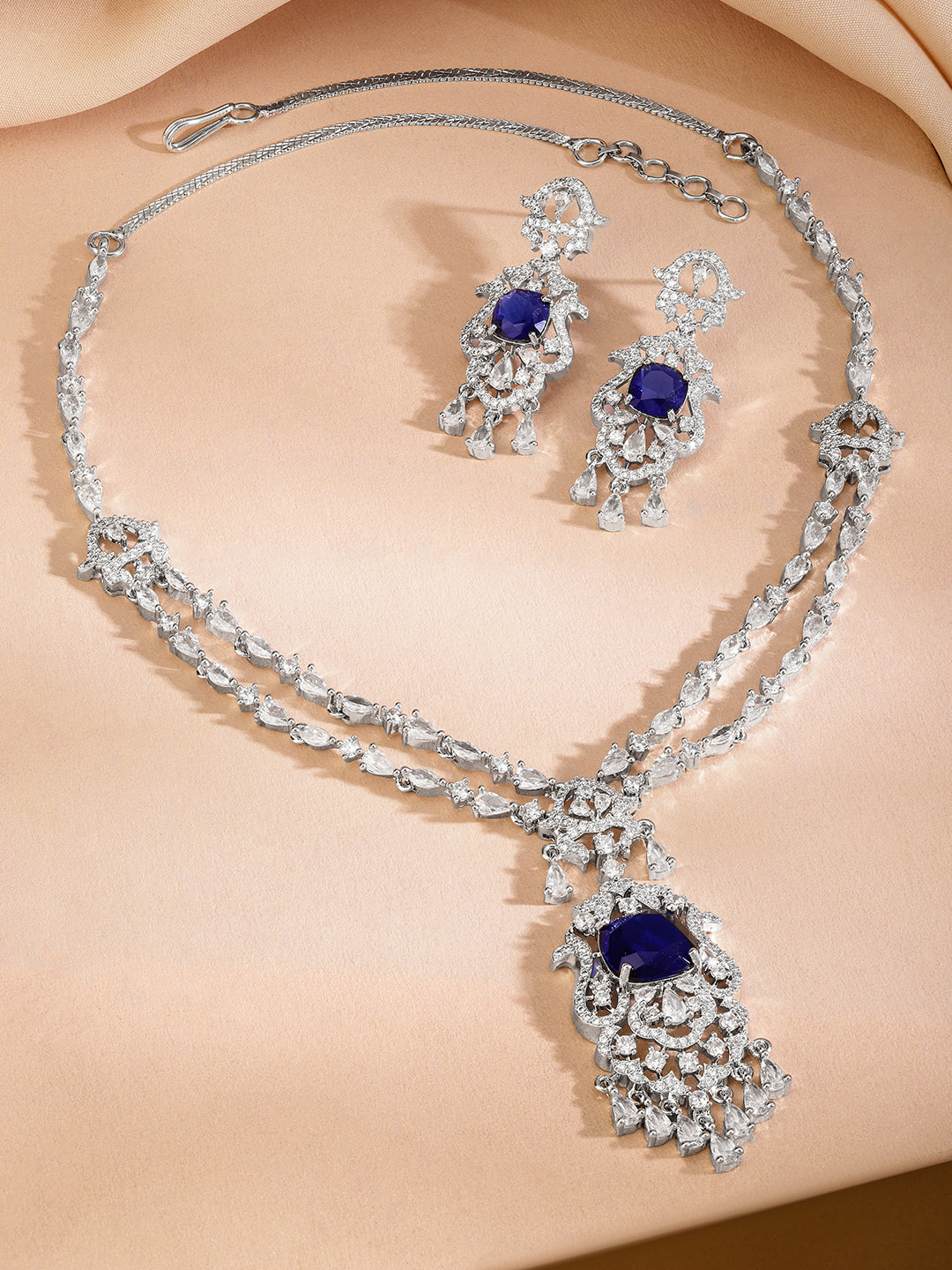 Blue Necklace Set With American Diamond Zirconia