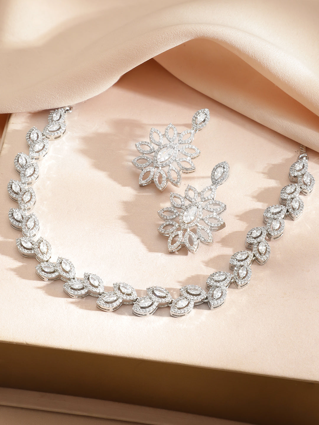 American Diamond Zirconia Floral Pattern Necklace Set