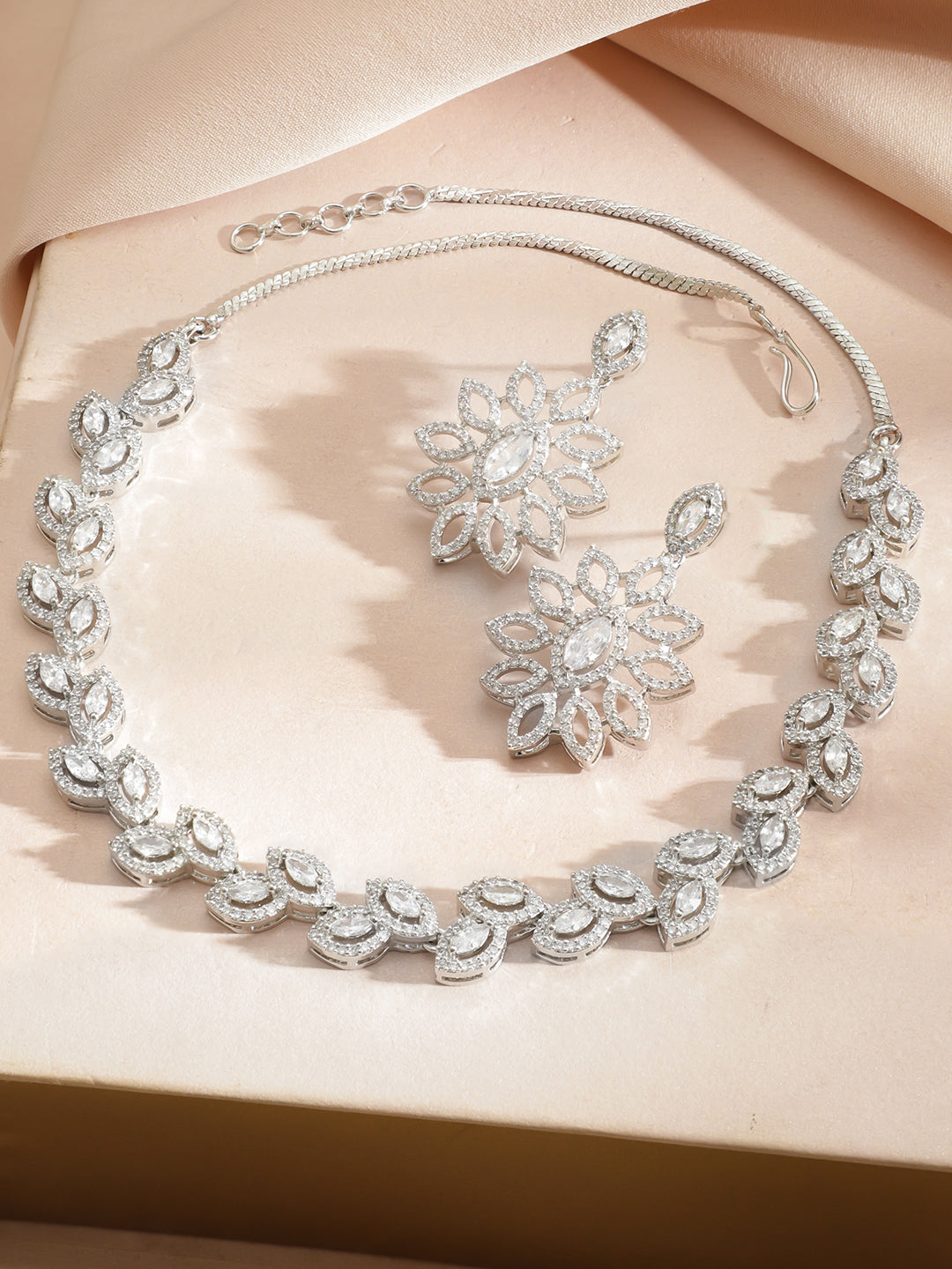 American Diamond Zirconia Floral Pattern Necklace Set