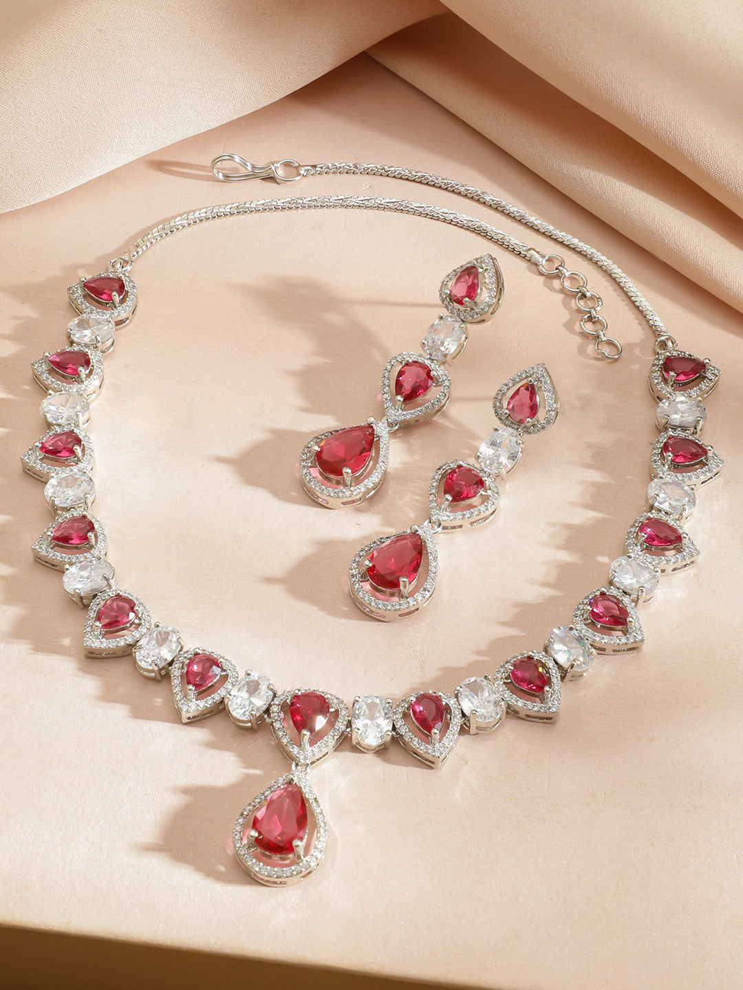 Ruby Drops American Diamond Zirconia Necklace Set