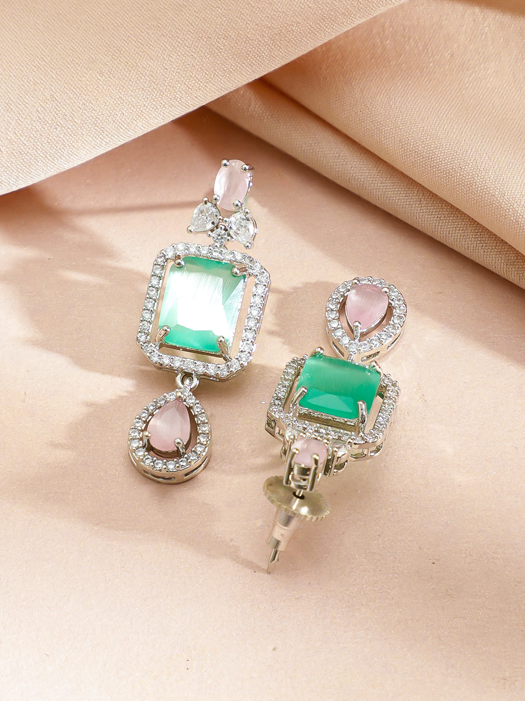 American Diamond Zirconia Pink & Green Necklaced Set