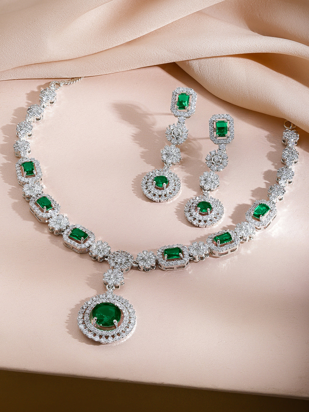 Green Crystal Statement Necklace Set