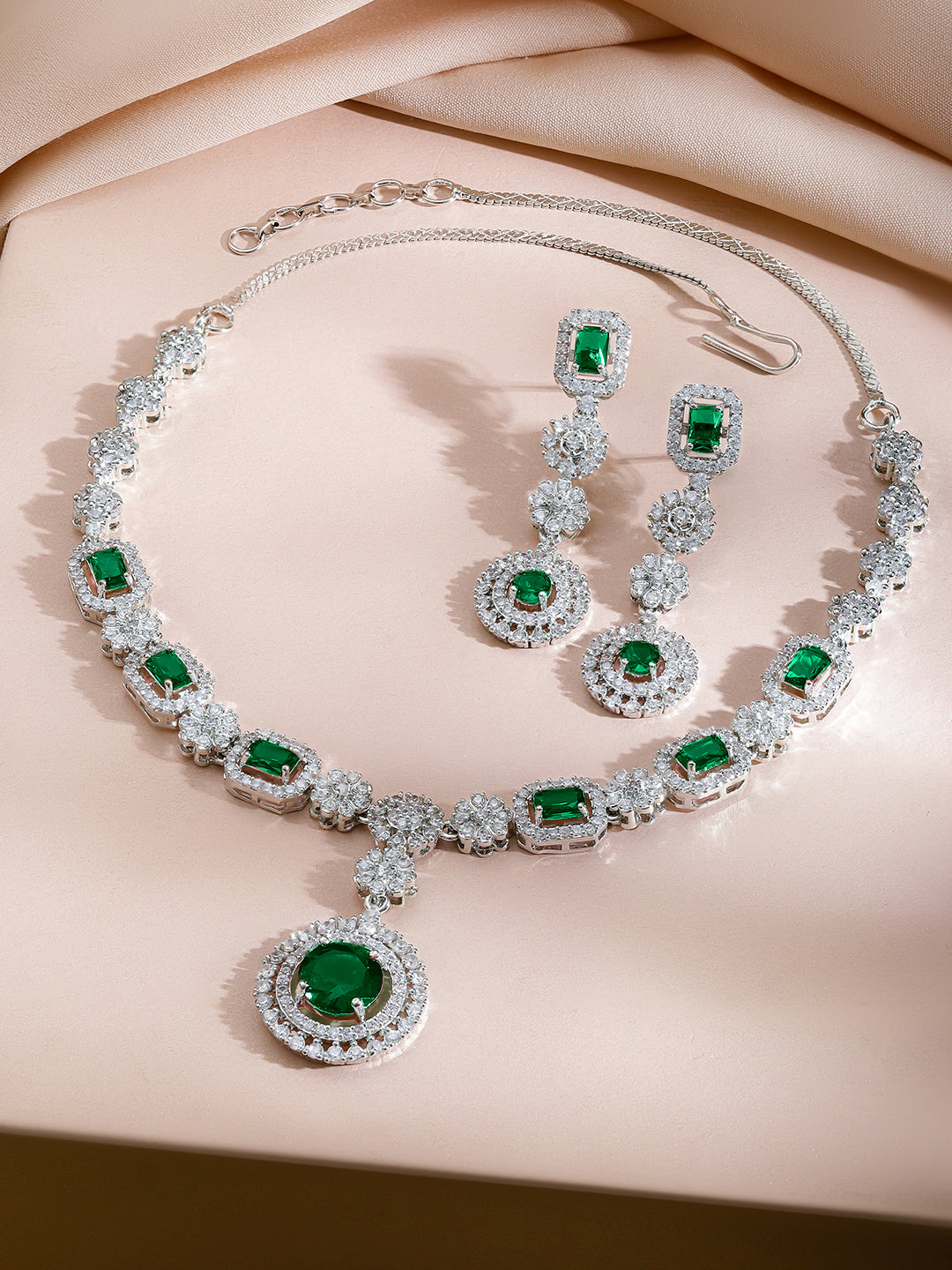Green Crystal Statement Necklace Set