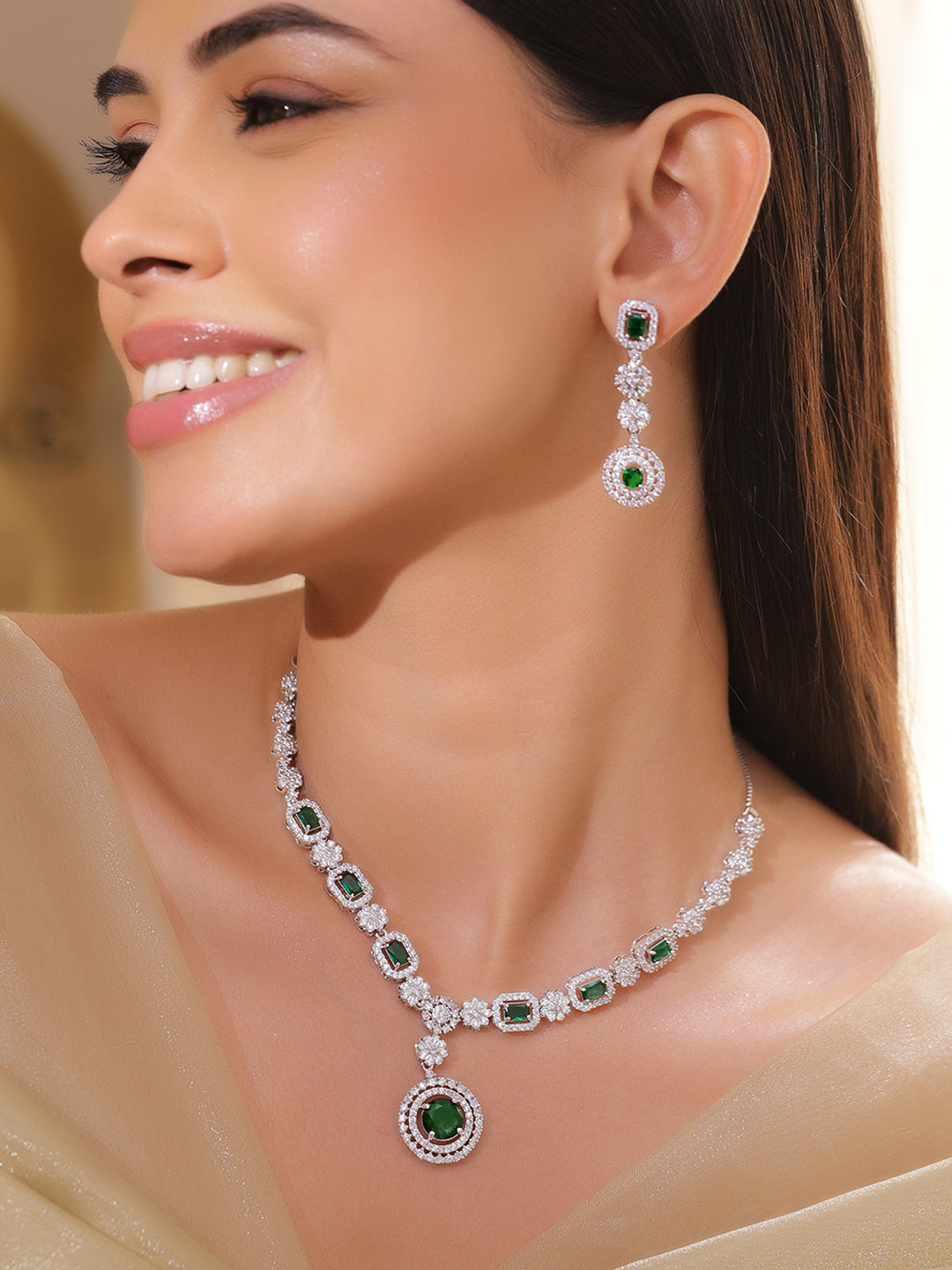 Green Crystal Statement Necklace Set