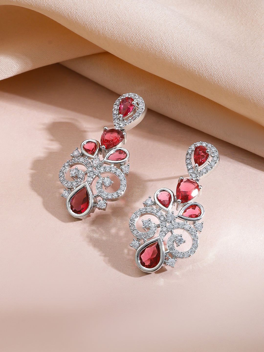 Red American Diamond Zirconia Swirl Necklace Set