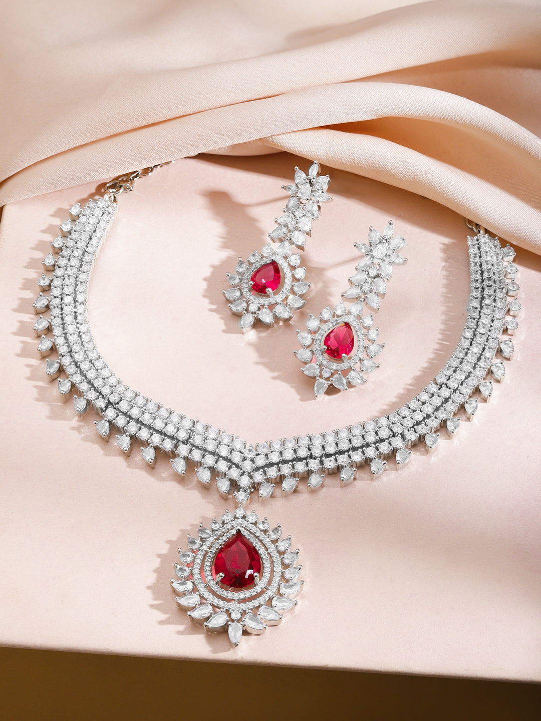 Ruby Studded Crystal Necklace Set