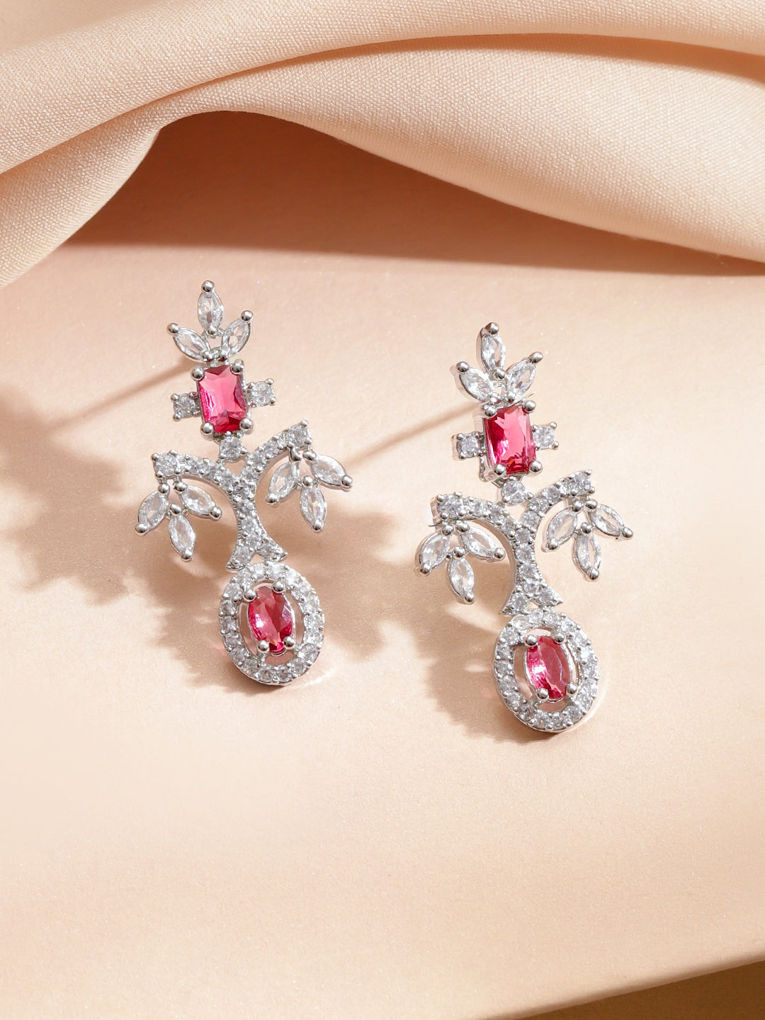 American Diamond Zirconia Pink Necklace Set