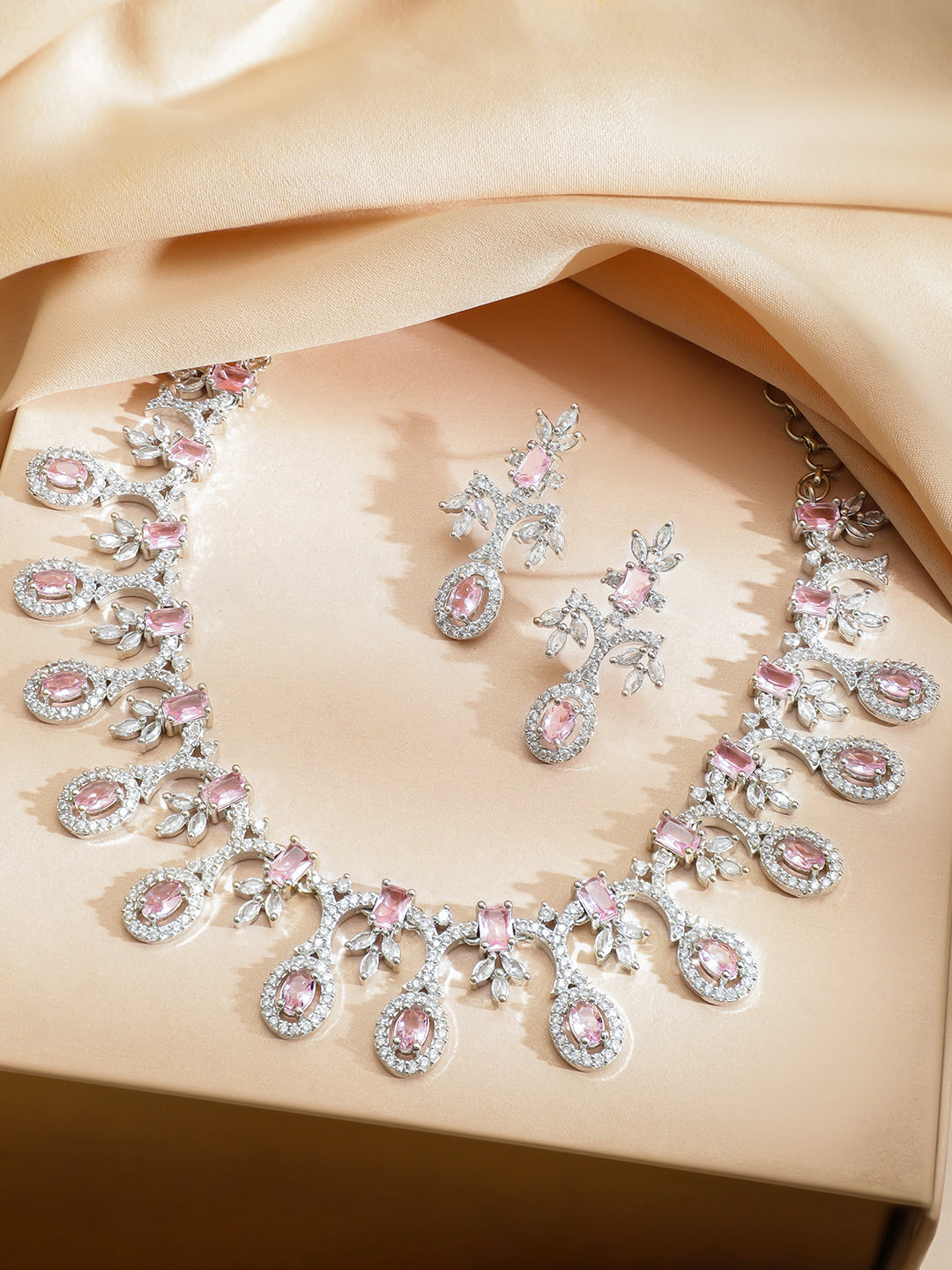 Pink Radiance American Diamond Zirconia Necklace Set