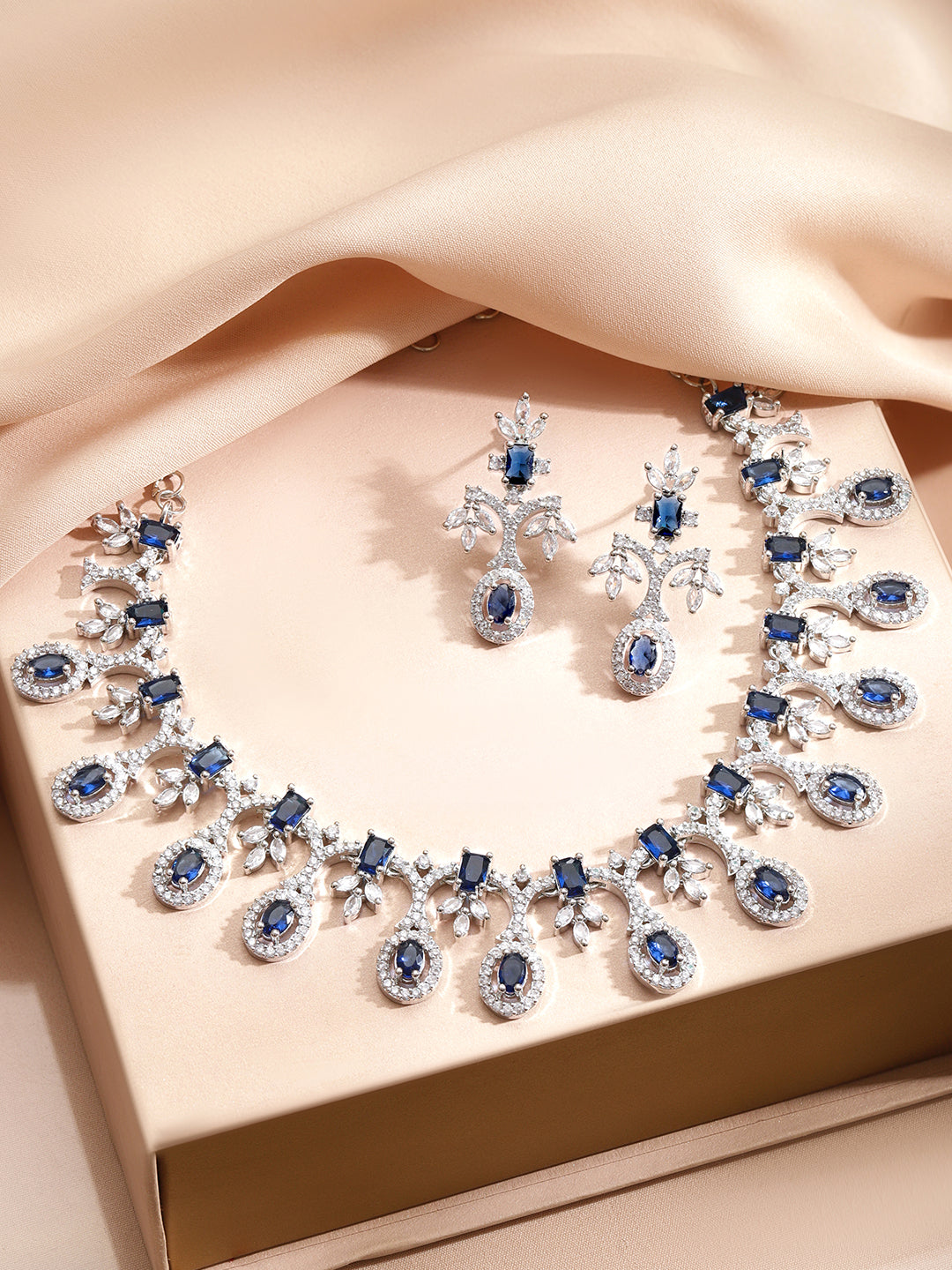 Blue American Diamond Zirconia Necklace Set