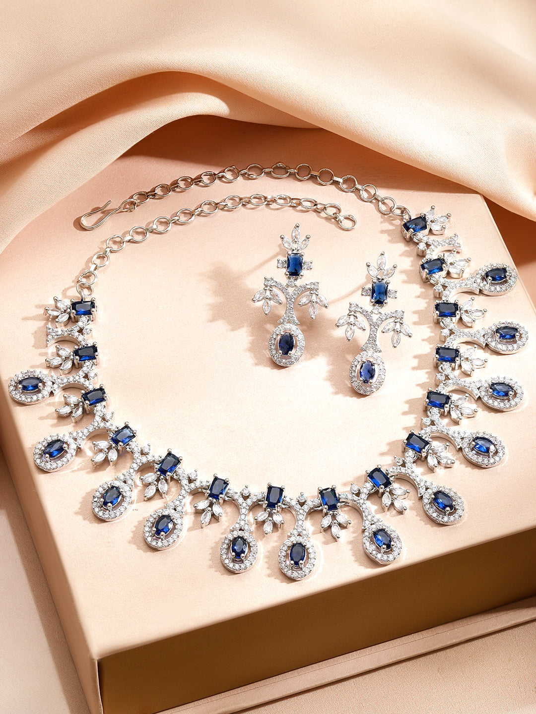 Blue American Diamond Zirconia Necklace Set