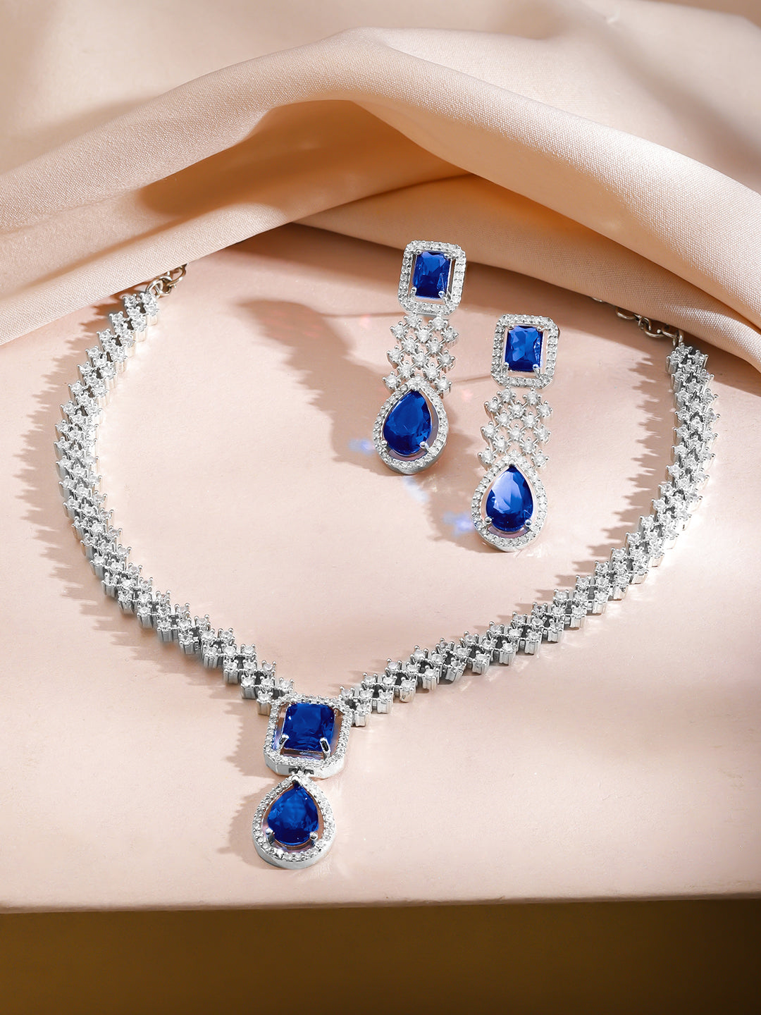 Dazzling Blue American Diamond Zirconia Necklace Set