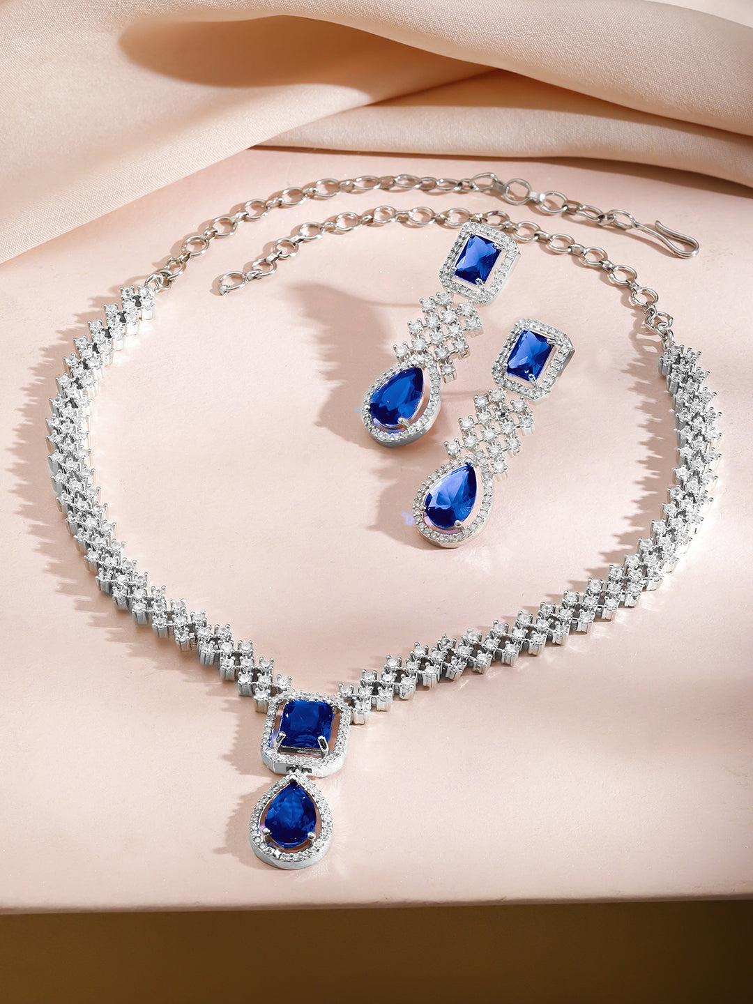 Dazzling Blue American Diamond Zirconia Necklace Set