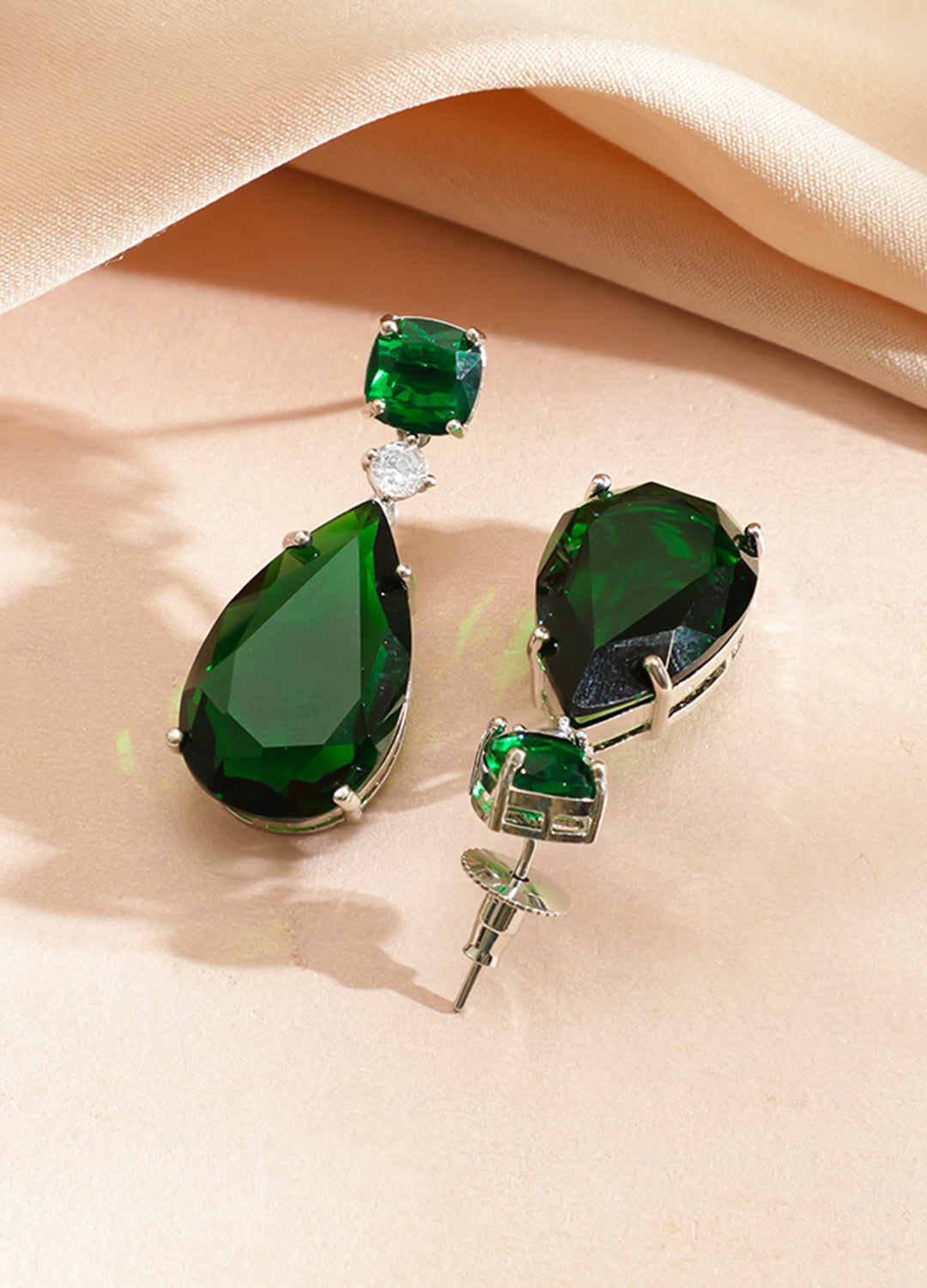 American Diamond Zirconia Emerald Drop Necklace Set