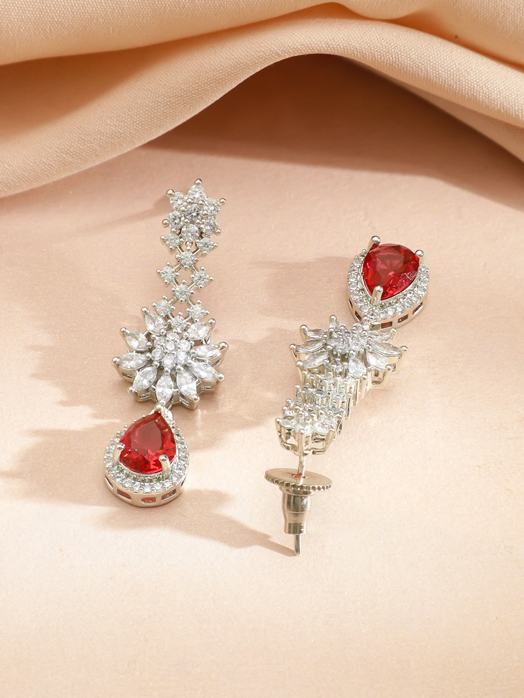 Red Teardrop American Diamond Zirconia Necklace Set