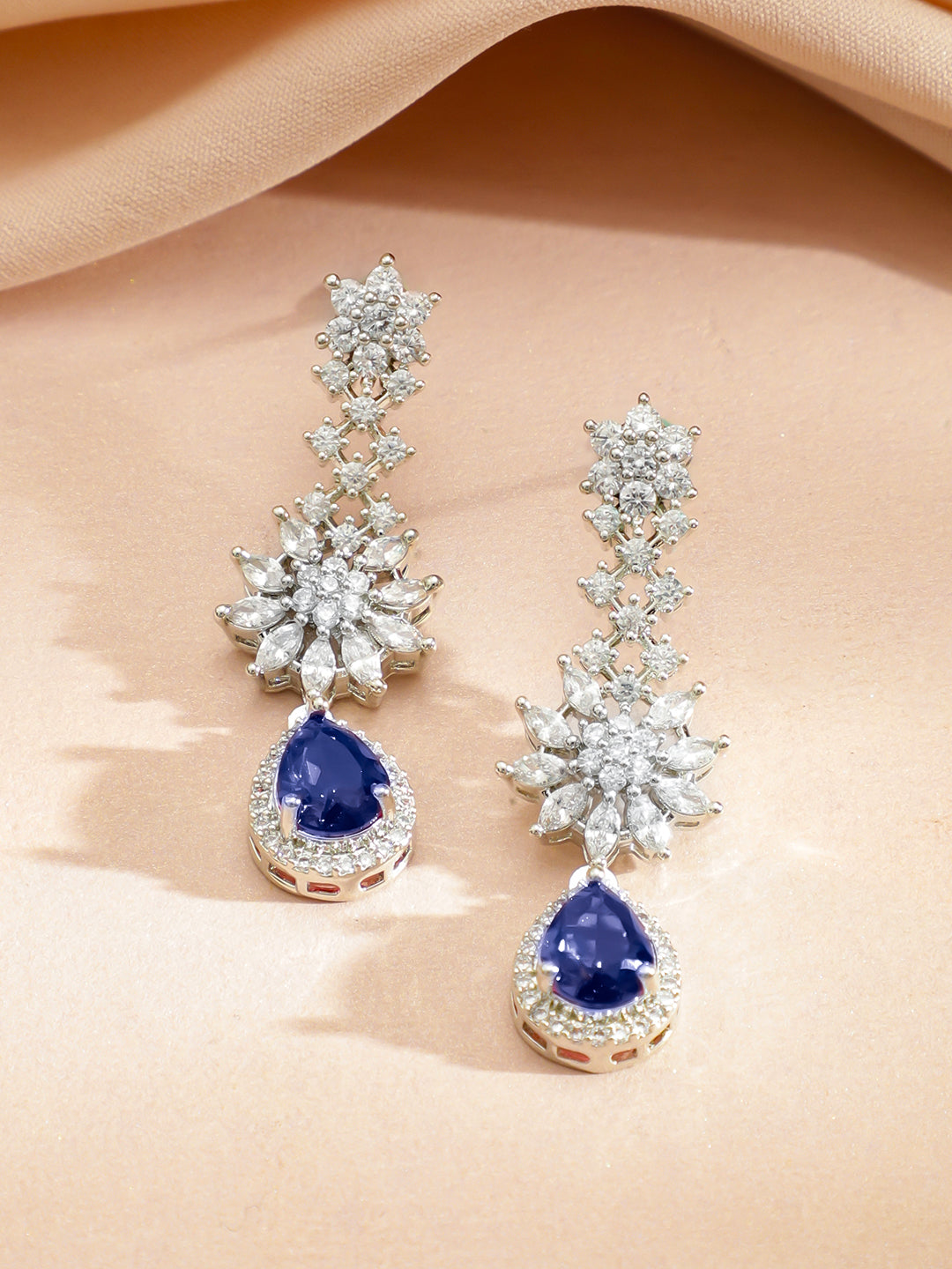 American Diamond Zirconia Necklace Set With Blue Sapphire