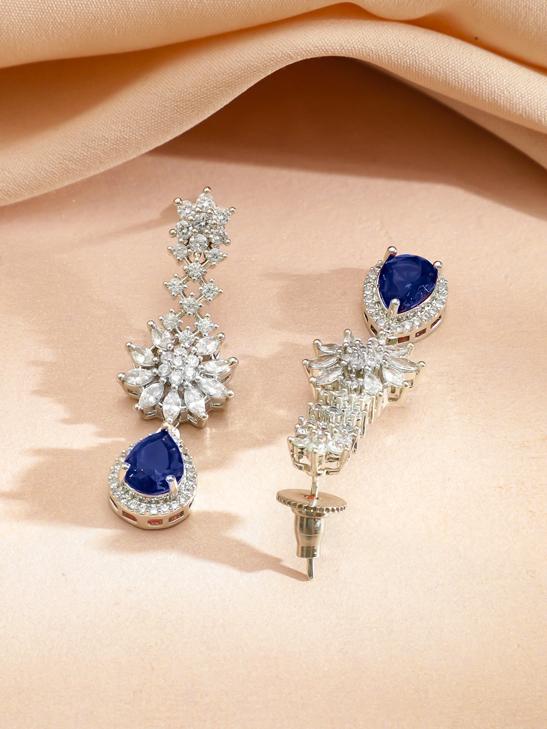 American Diamond Zirconia Necklace Set With Blue Sapphire