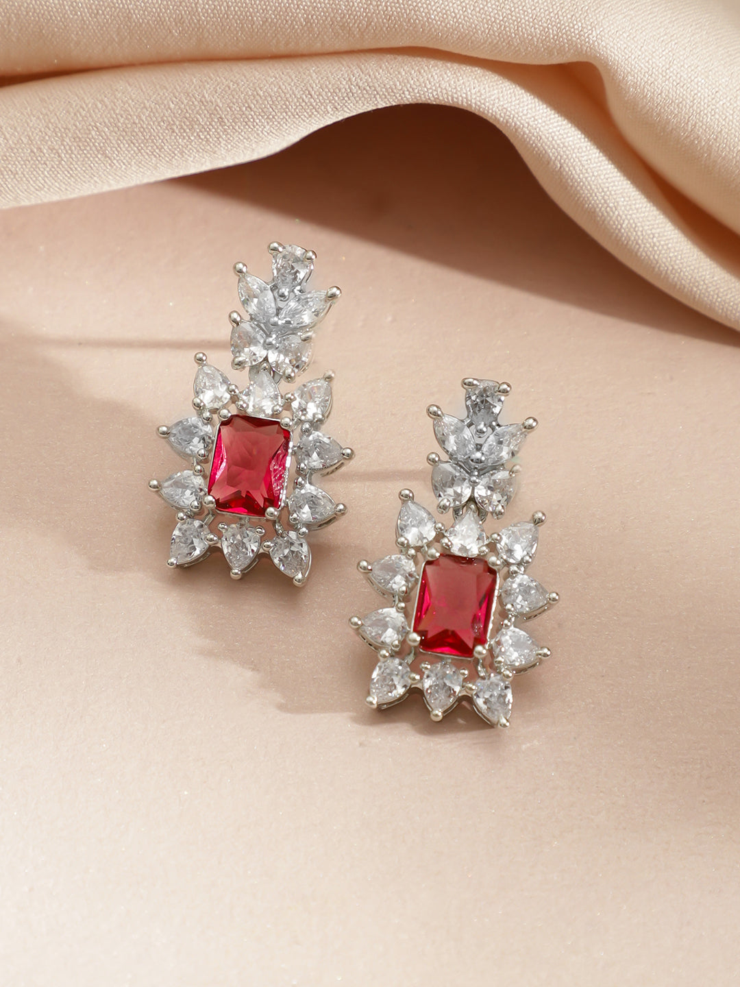 American Diamond Zirconia Red Cubic Necklace Set