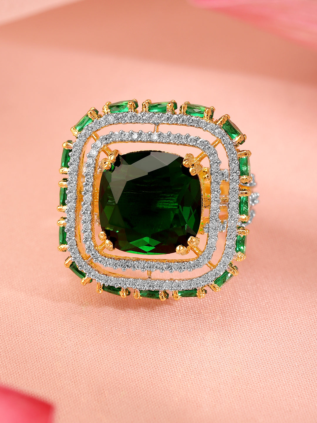 Emerald American Diamond Zirconia Studded Ring