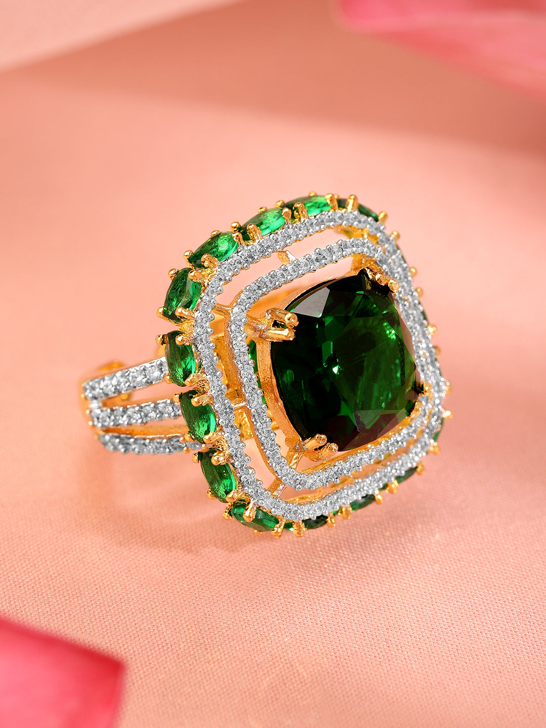 Emerald American Diamond Zirconia Studded Ring