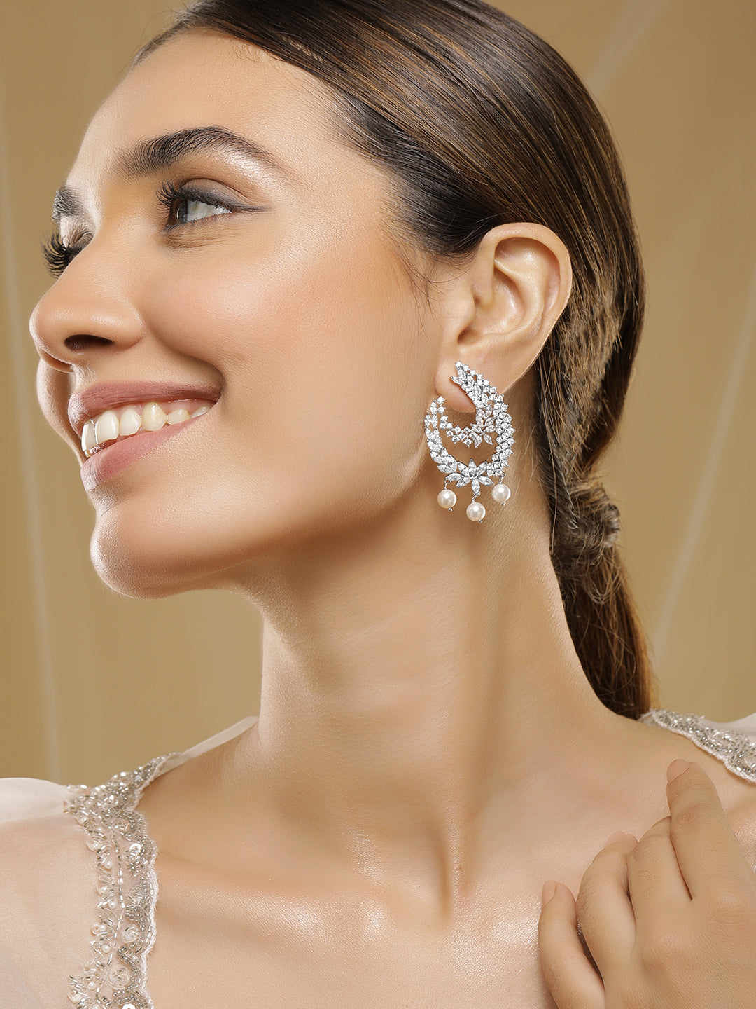 Moonrise CZ Sparkle Pearl Crescent Drops