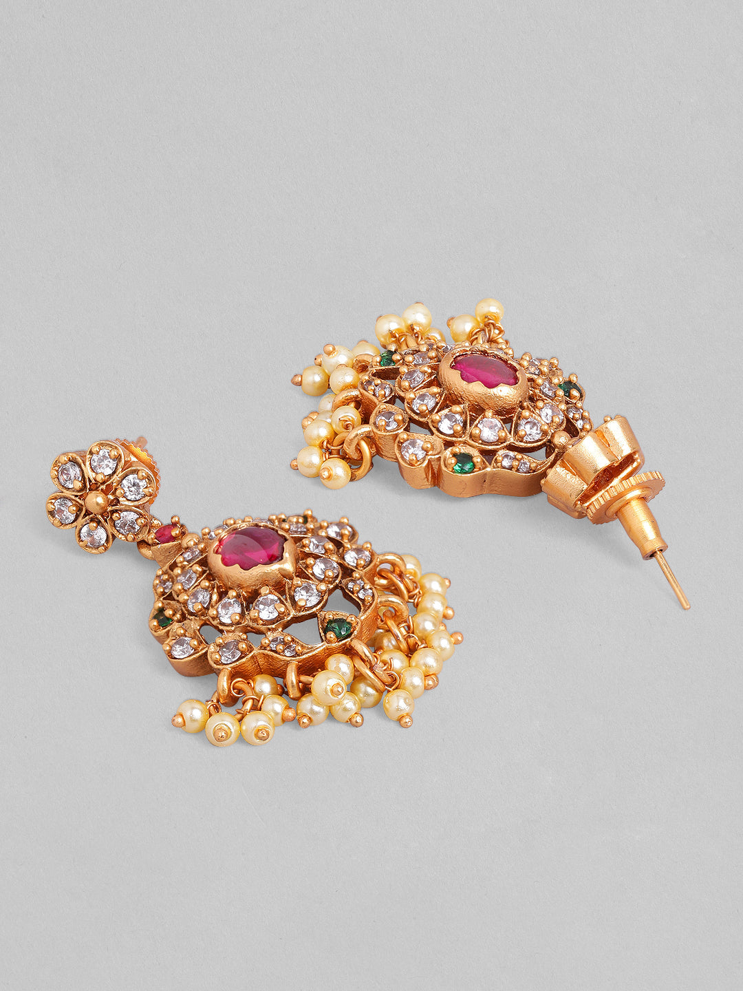 Wentra Luxury 24K Gold Plated Handcrafted Ruby stone & Gold Pearls Studded Choker Set