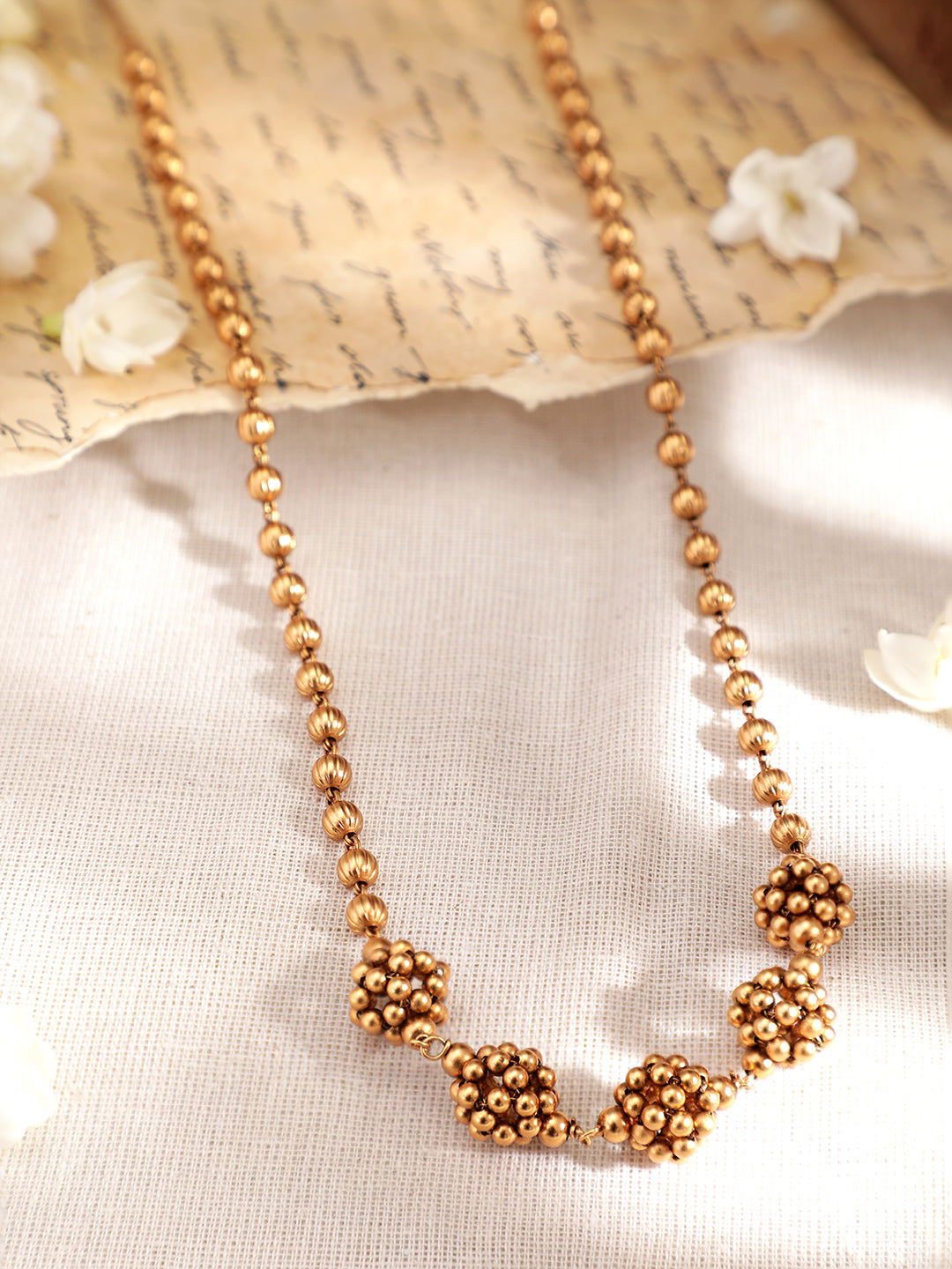Wentra 24 K Gold-Plated Handcrafted Gold Beaded Matar Mala Style Necklace