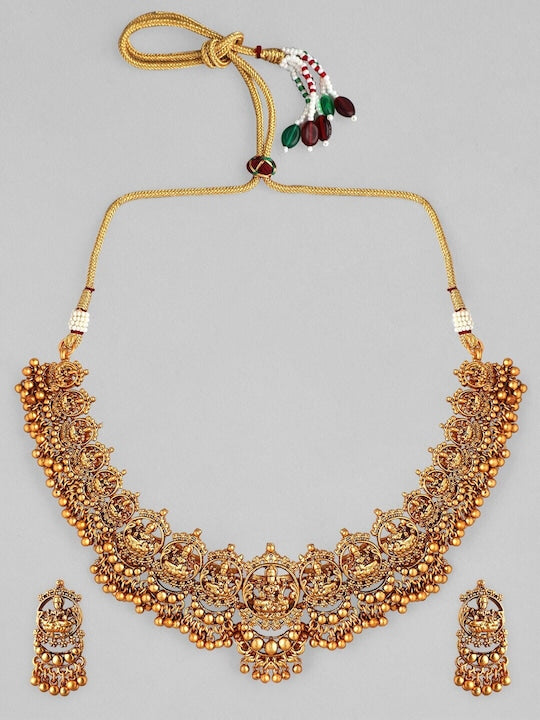 Wentra 24K Gold Plated Goddess Lakshmi Motif Handcrafted Traditional Temple Jewellery Set