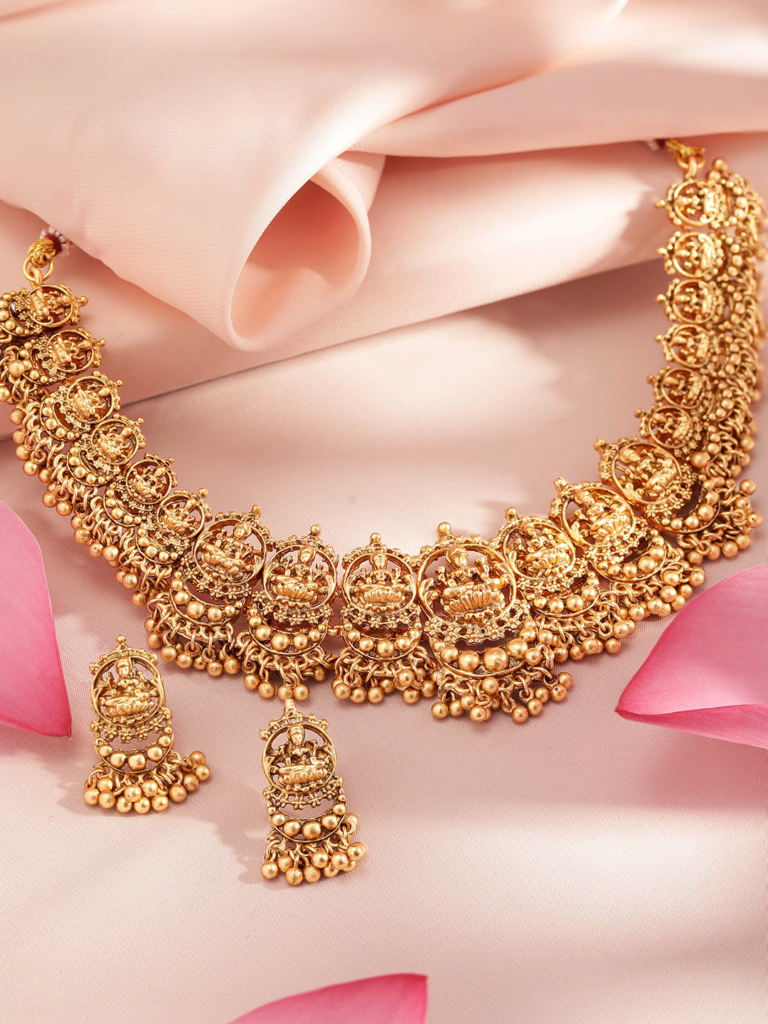 Wentra 24K Gold Plated Goddess Lakshmi Motif Handcrafted Traditional Temple Jewellery Set