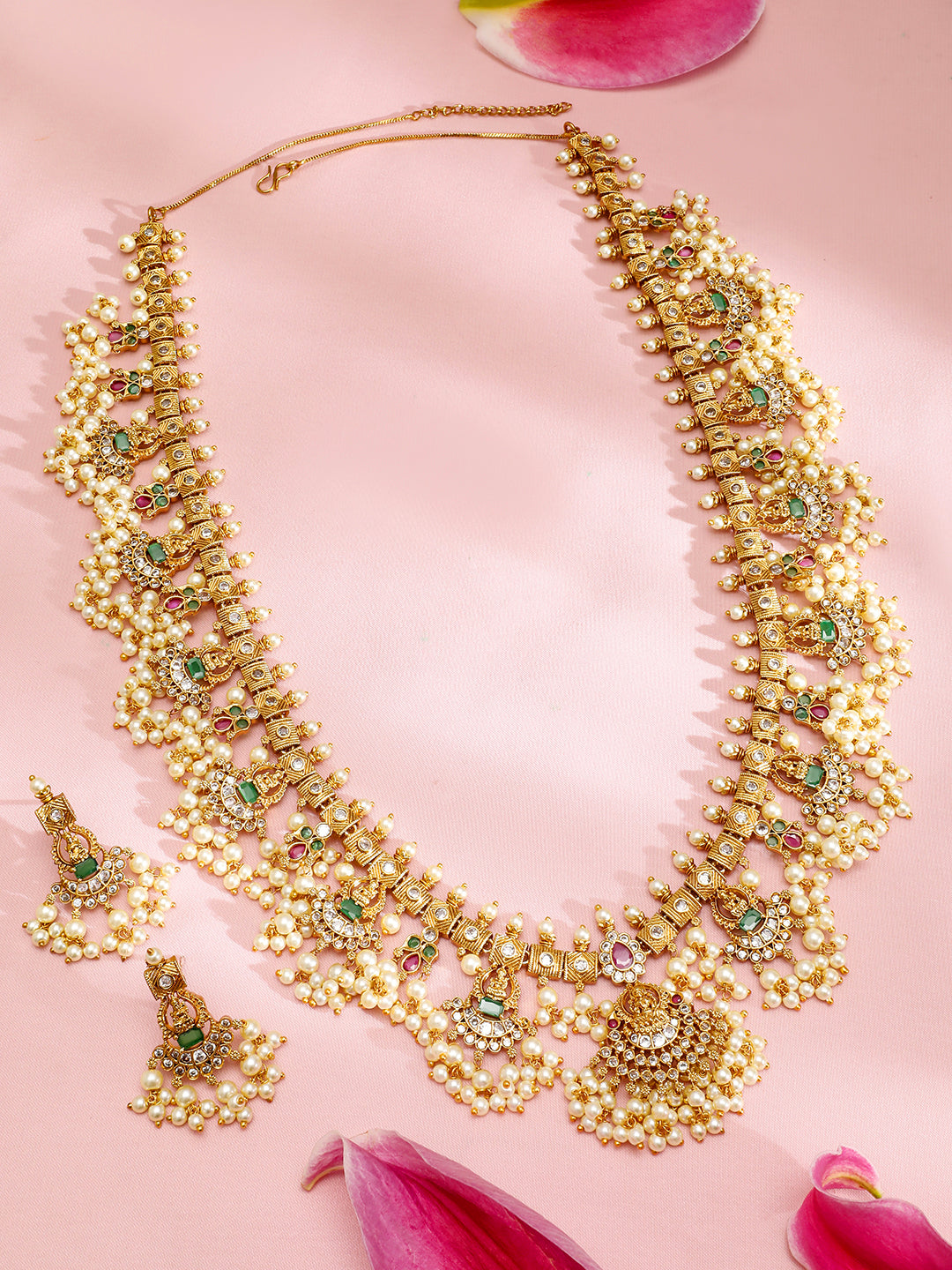 Pearl Beaded Temple Necklace Set