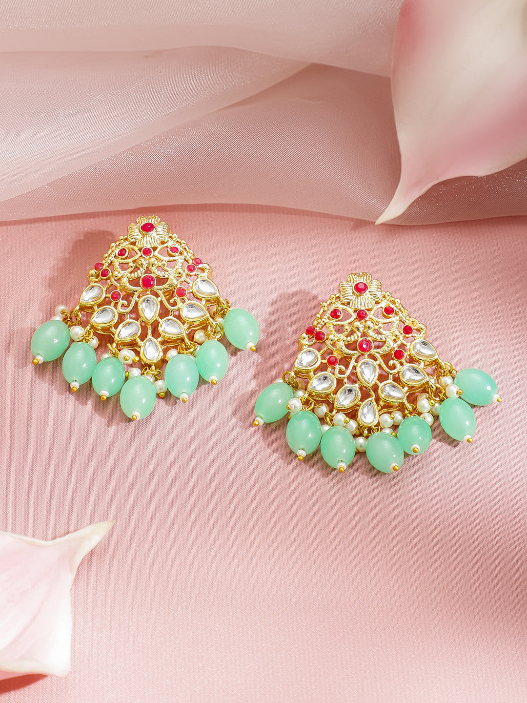 Temple Queen Lakshmi Green Necklace Set