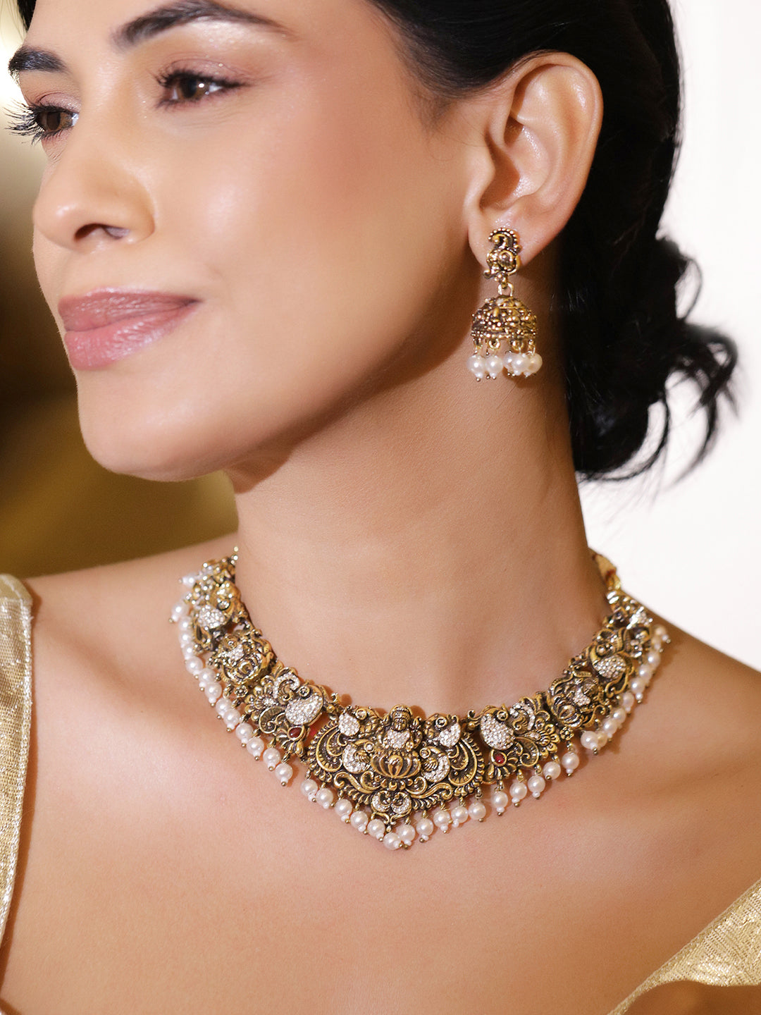 Laxmi Motif American Diamond Zirconia Necklace Set