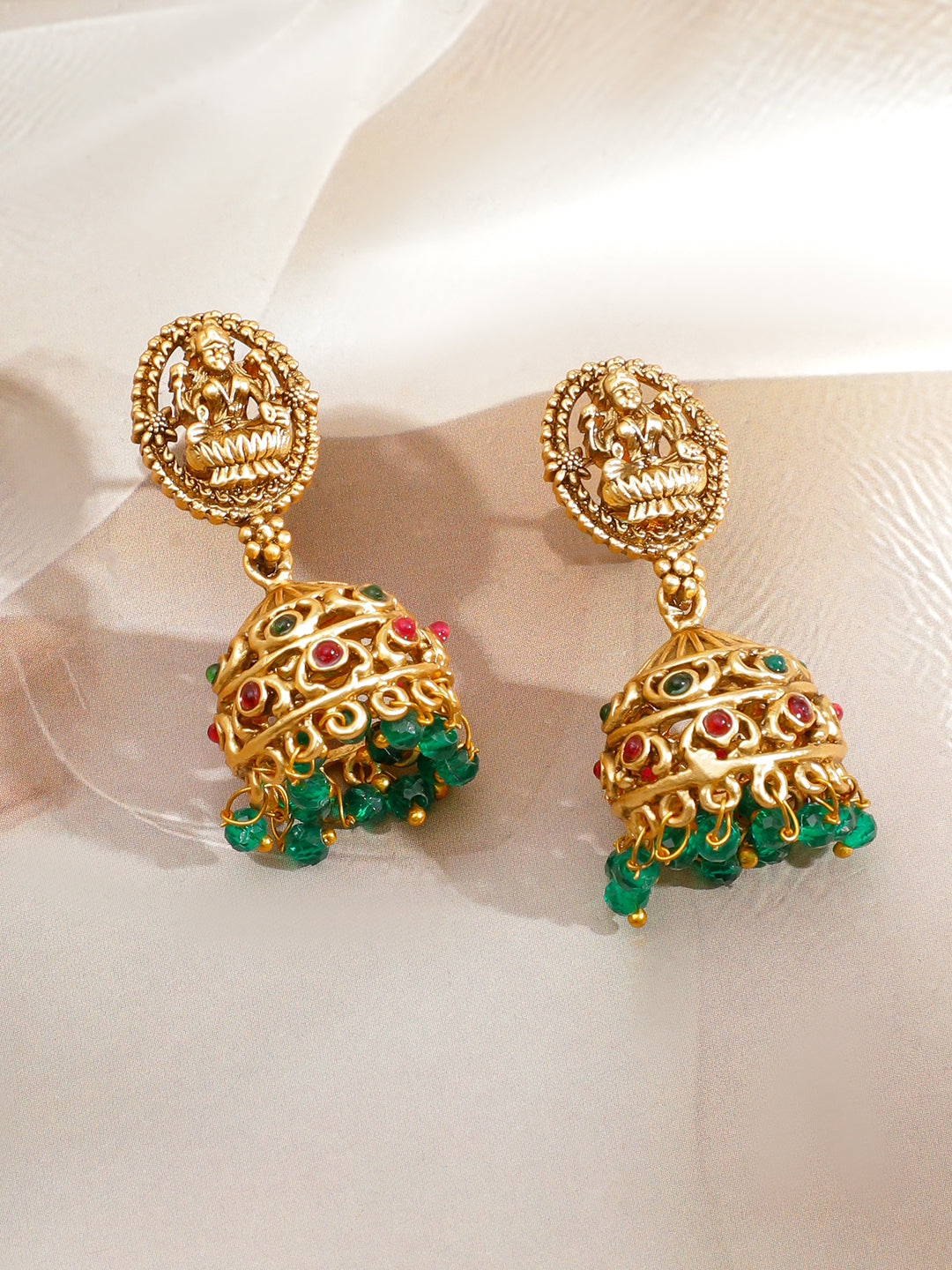 Green Beaded Laxmi Motif Necklace Set