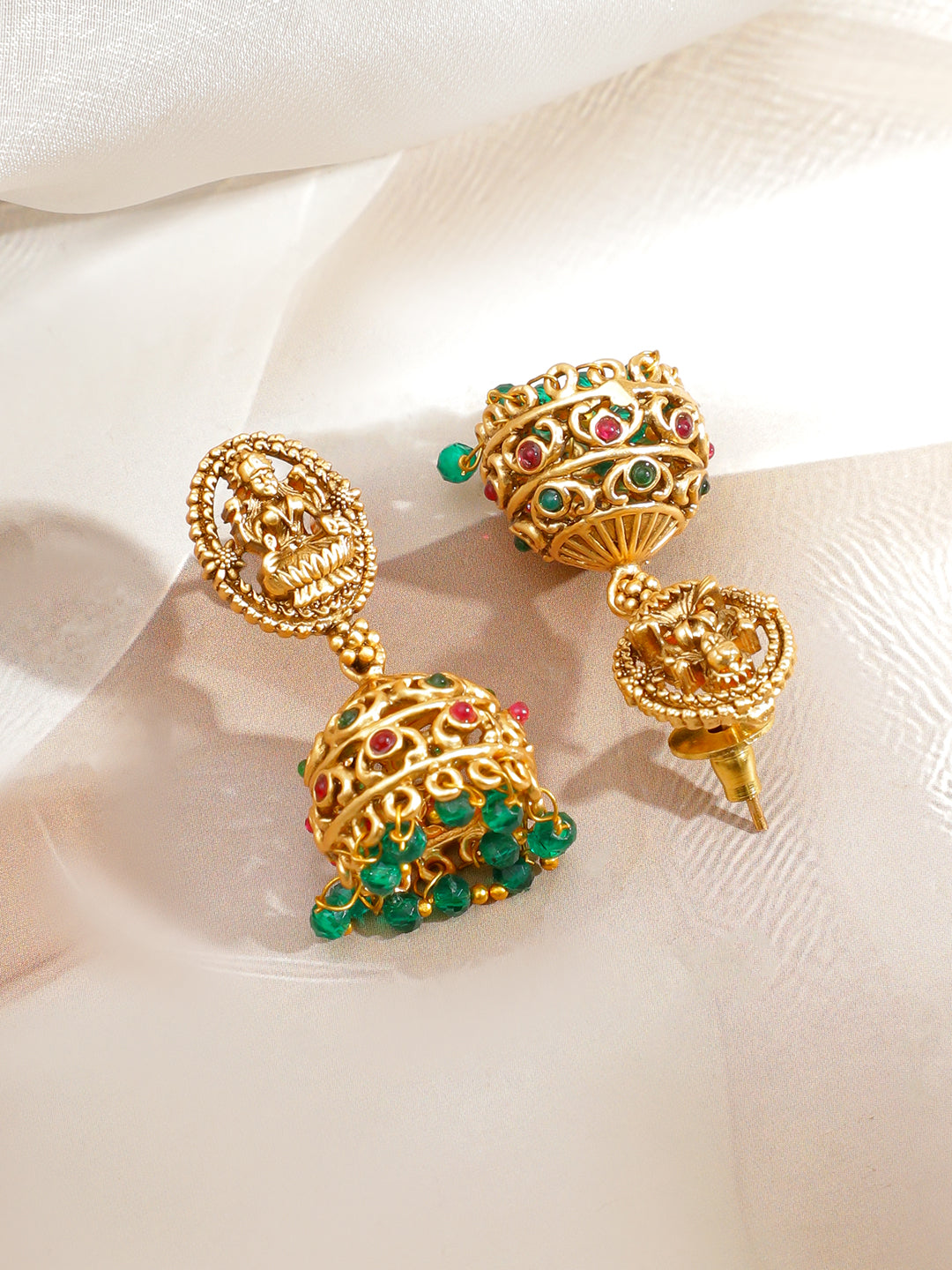 Green Beaded Laxmi Motif Necklace Set