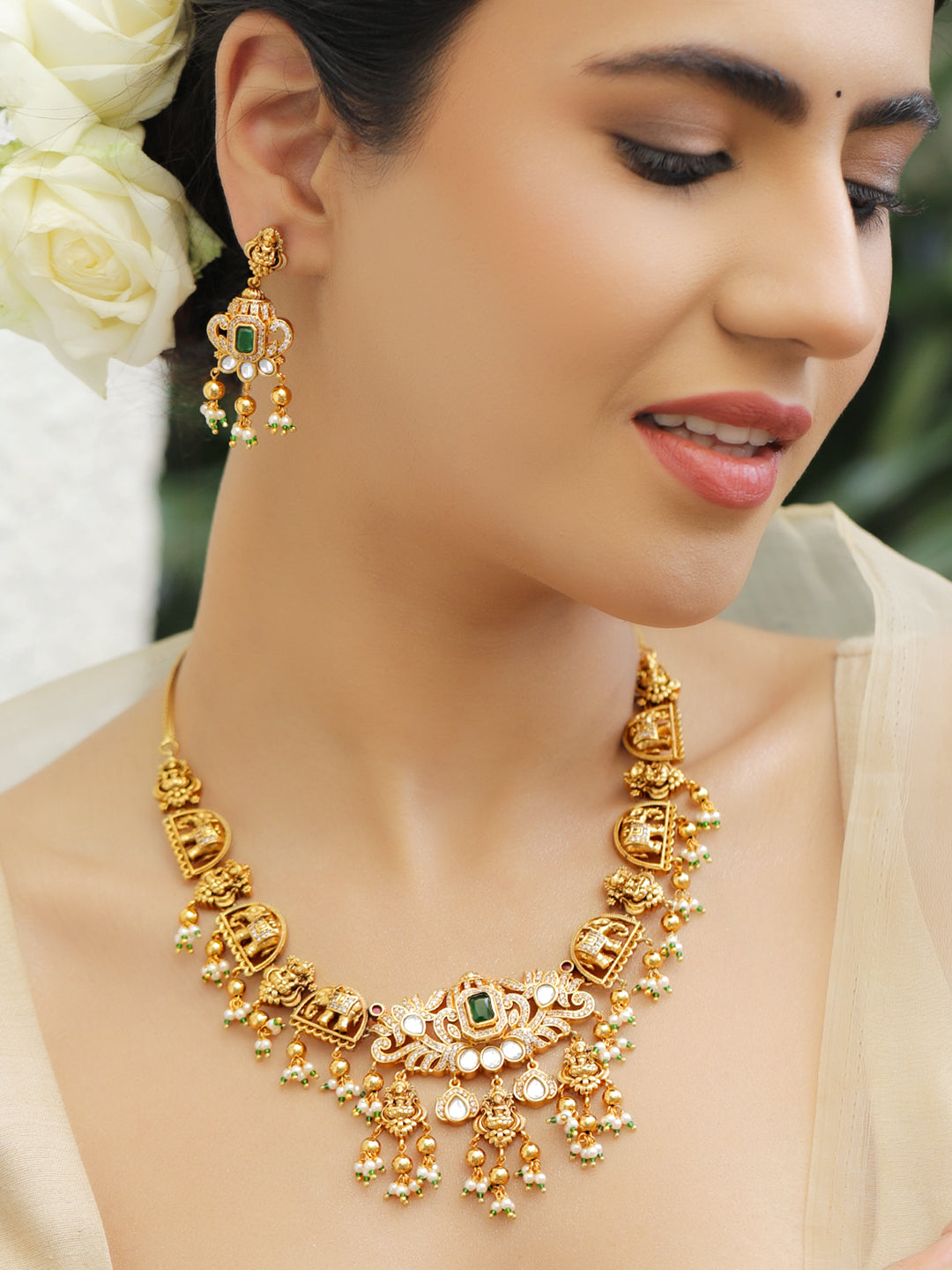 Lakshmi with Elephant Motif Necklace Set