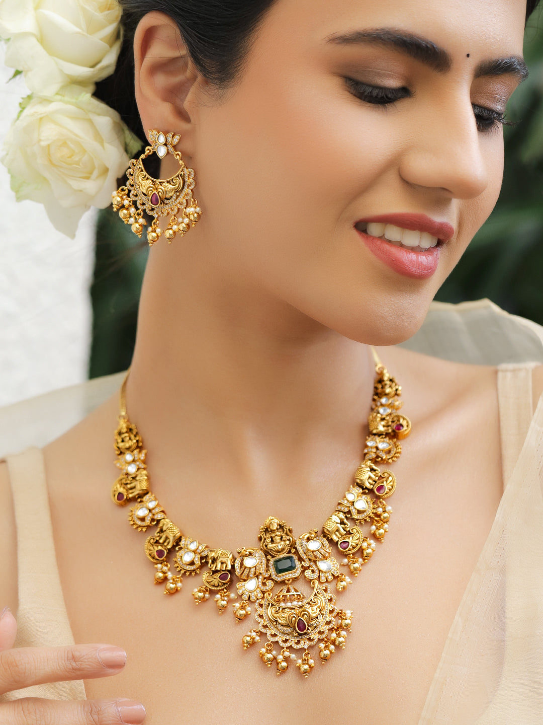 Temple Blessings Green Lakshmi Necklace Set