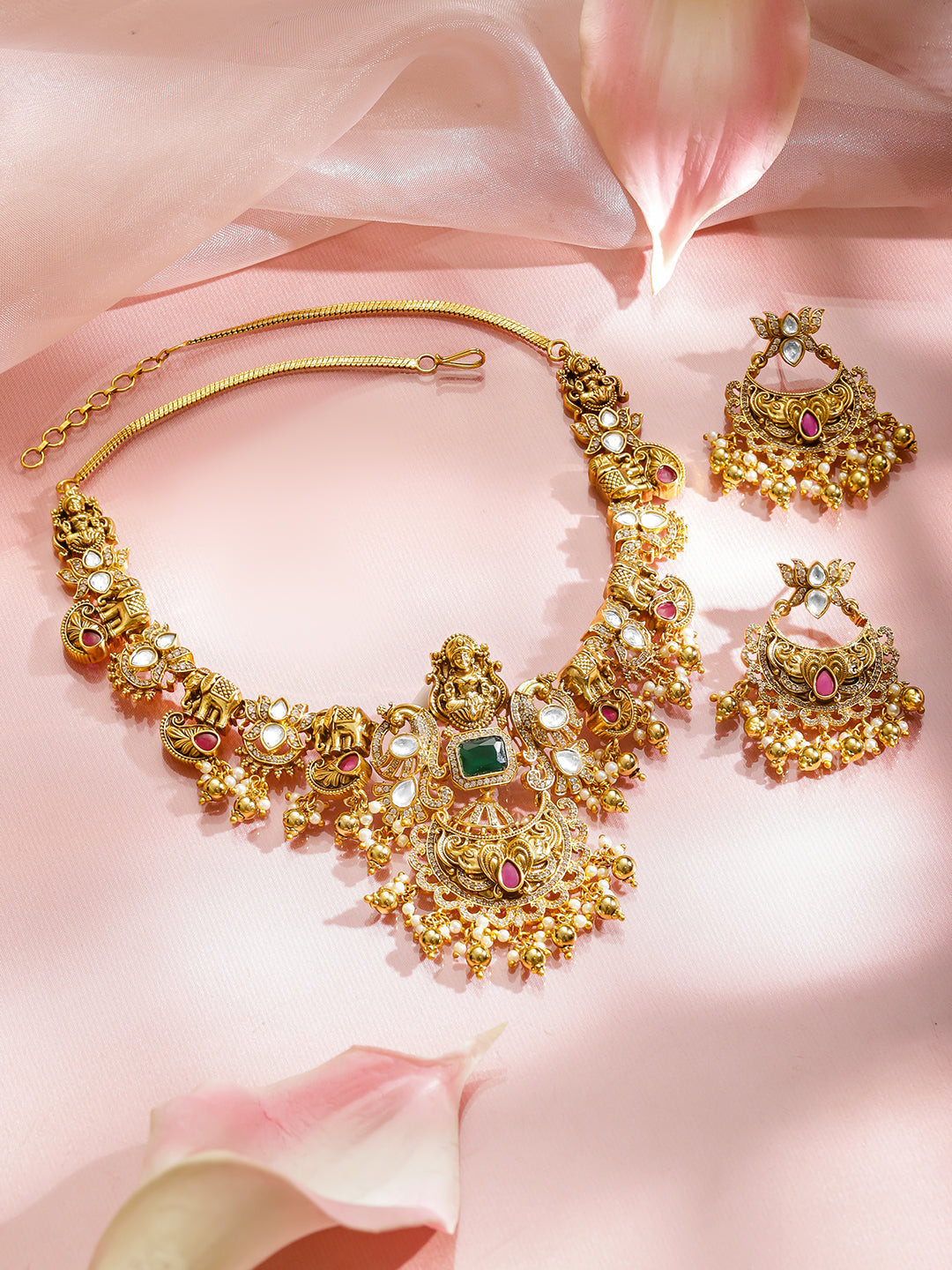 Temple Blessings Green Lakshmi Necklace Set