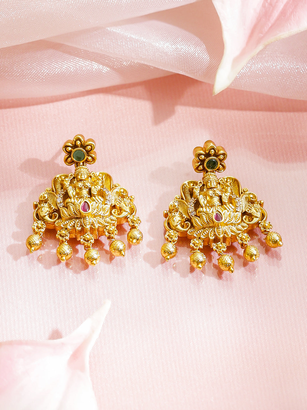 Lakshmi Idol Green & Pink Necklace Set