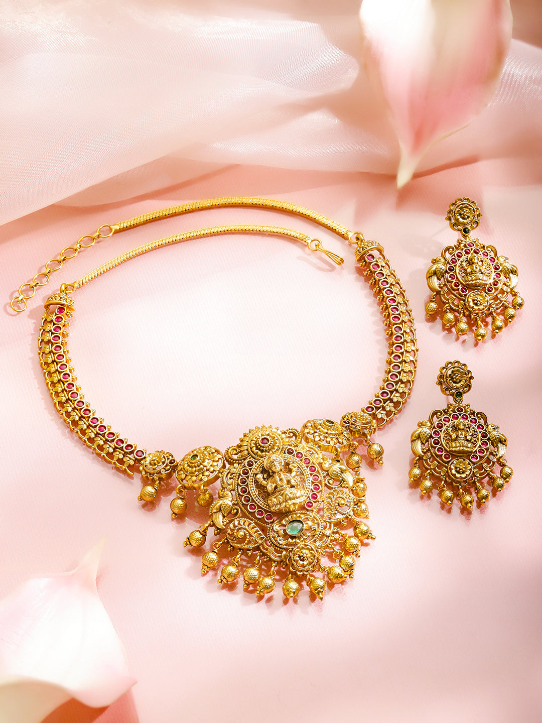 Pink & Green Blessings Lakshmi Necklace Set