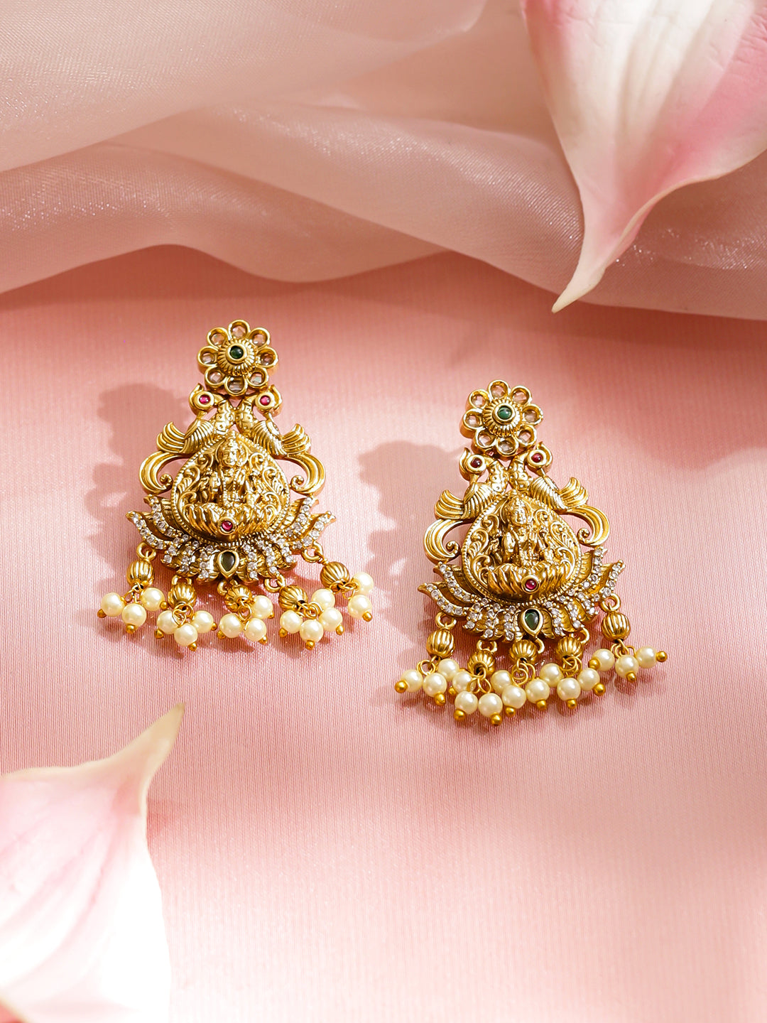 Laxmi Motif Gold Toned Pearl Drop Choker Set