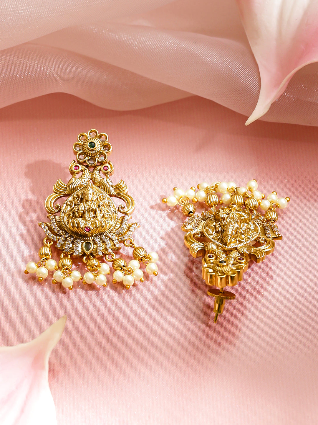 Laxmi Motif Gold Toned Pearl Drop Choker Set