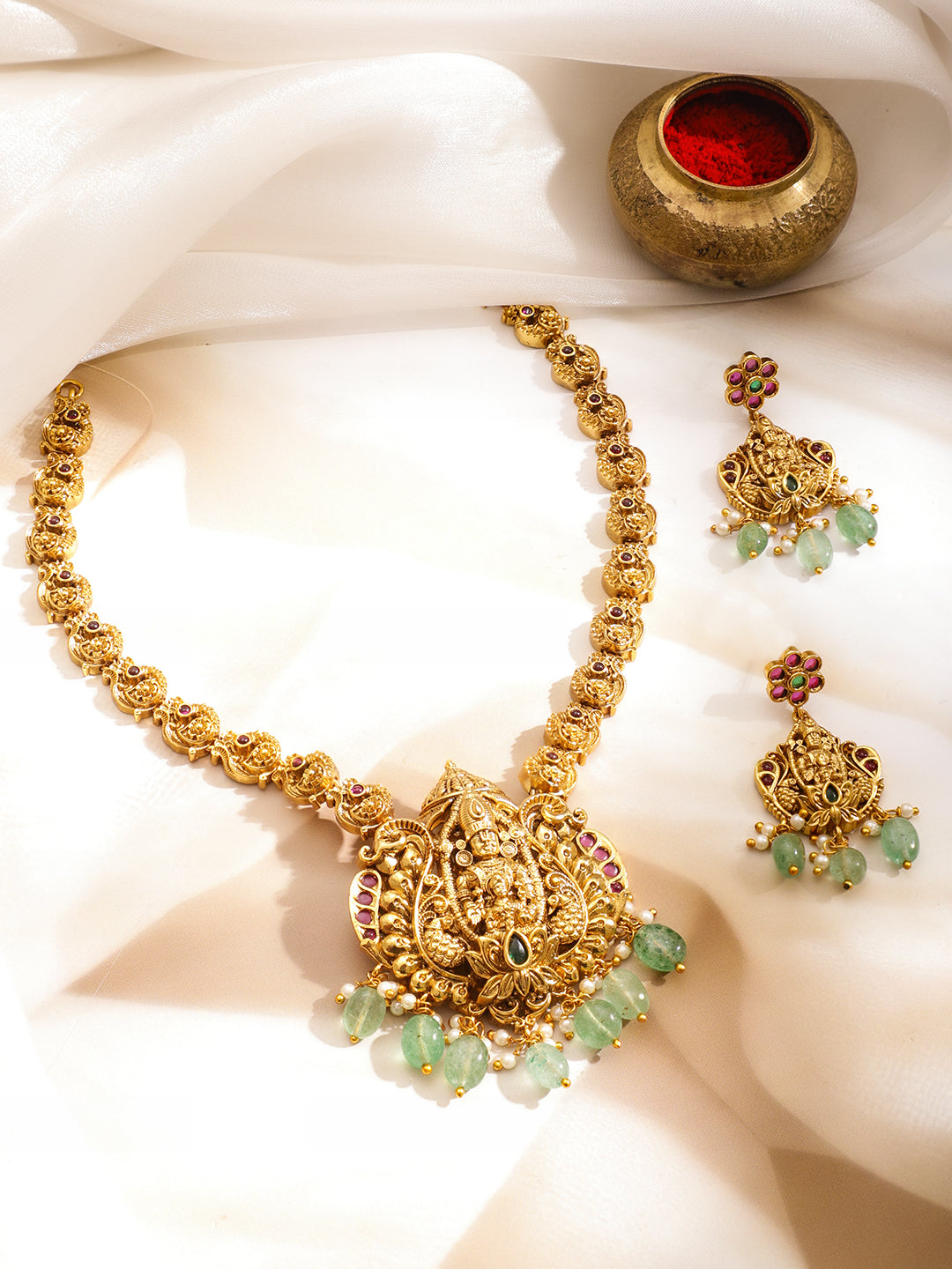 Sacre Idols Green & Pink Necklace Set