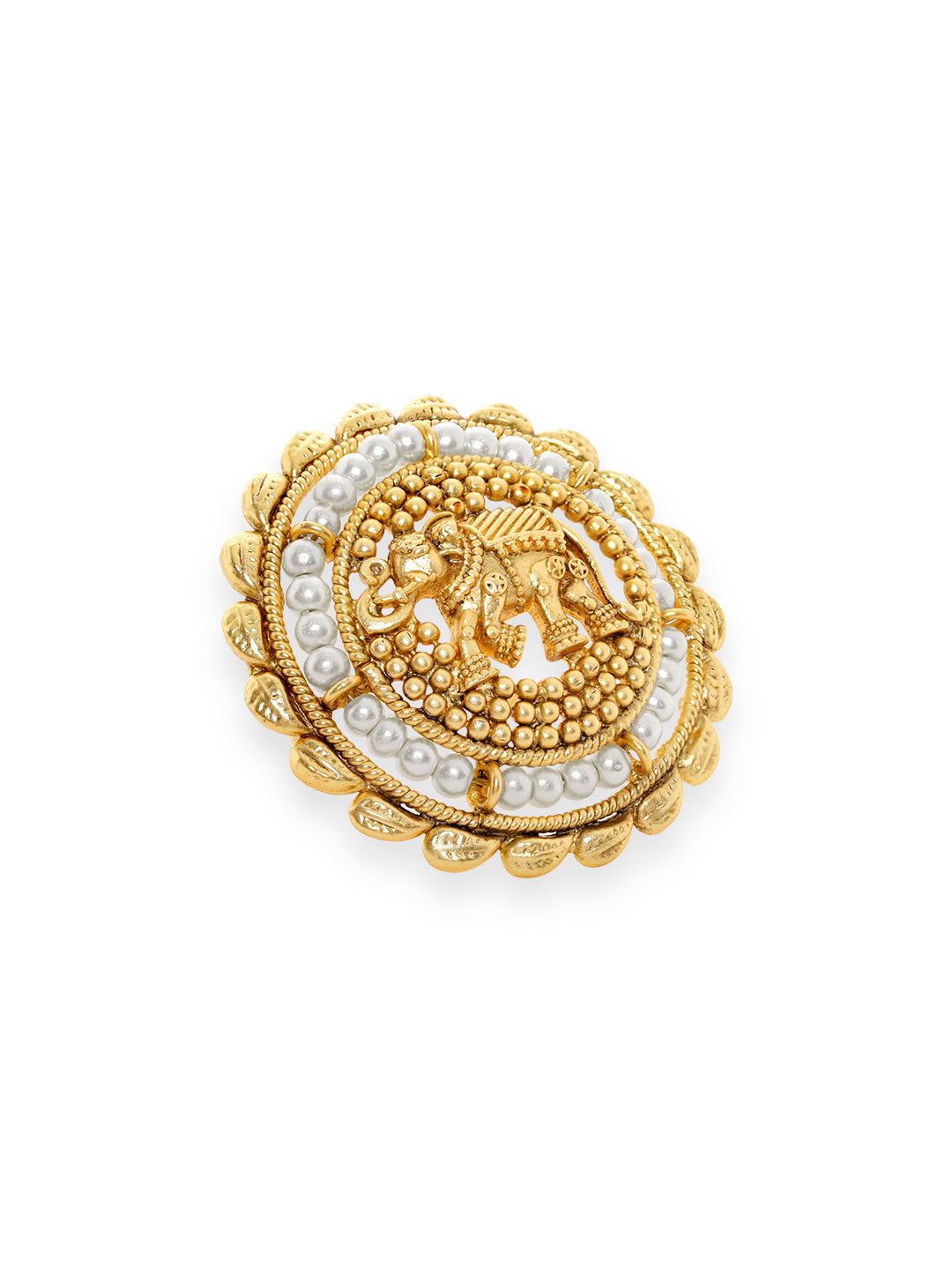 Wentra 22K Gold-Plated Beaded Elephant Charm Finger Ring