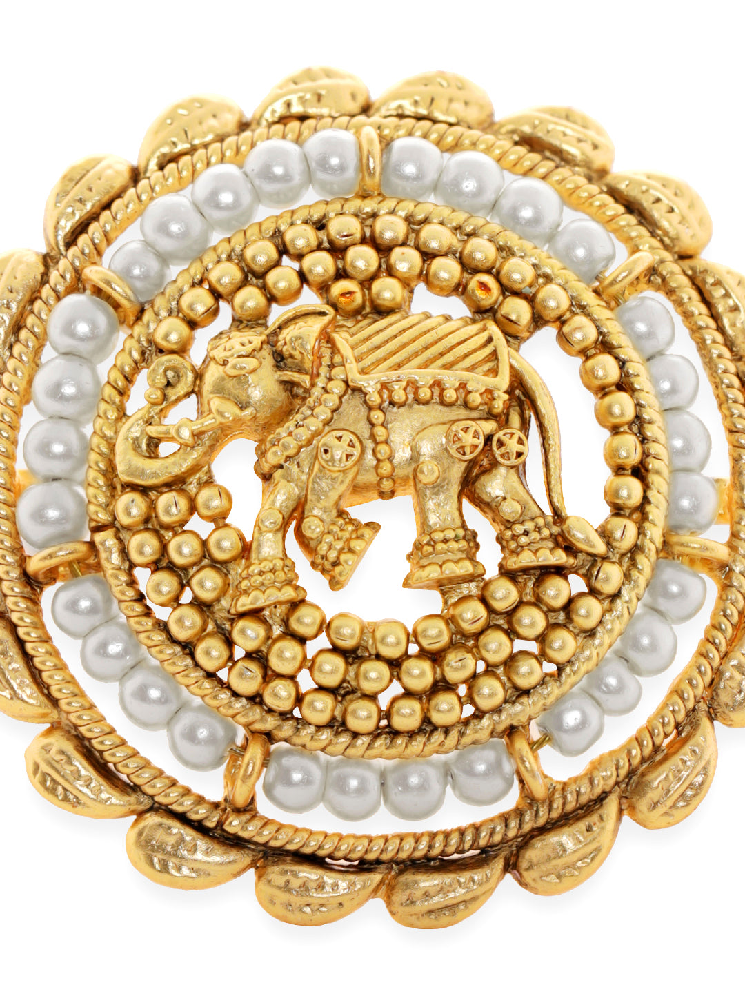 Wentra 22K Gold-Plated Beaded Elephant Charm Finger Ring