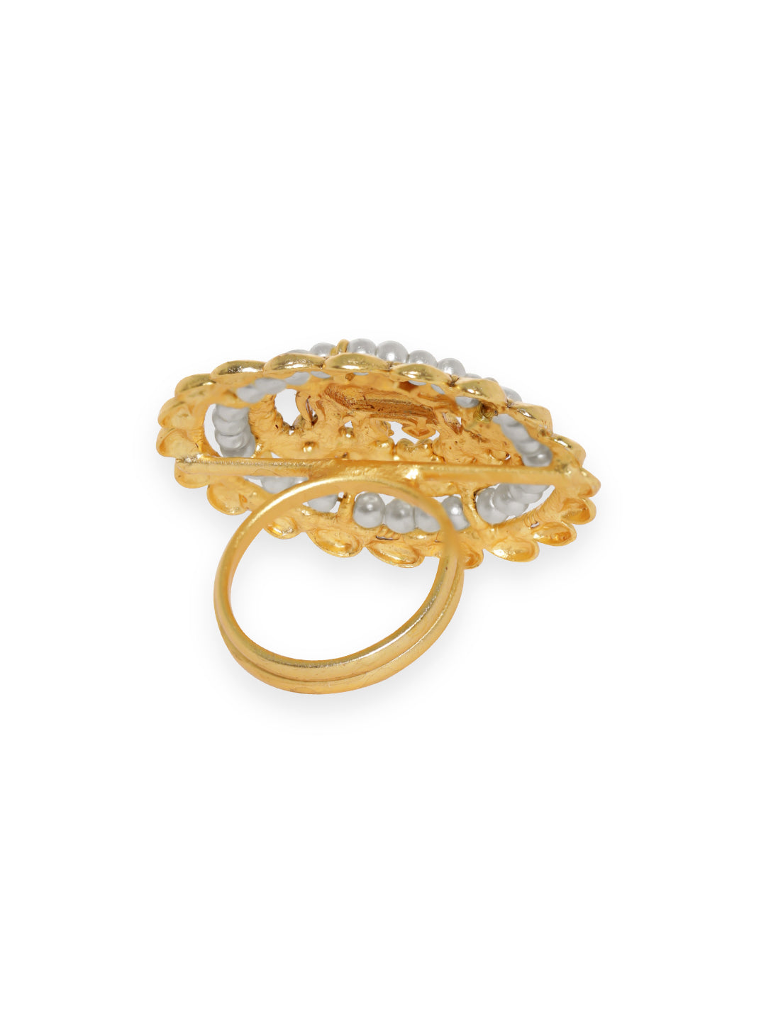 Wentra 22K Gold-Plated Beaded Elephant Charm Finger Ring