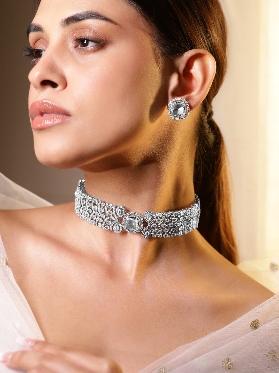 American Diamond Zirconia Studded Choker Set