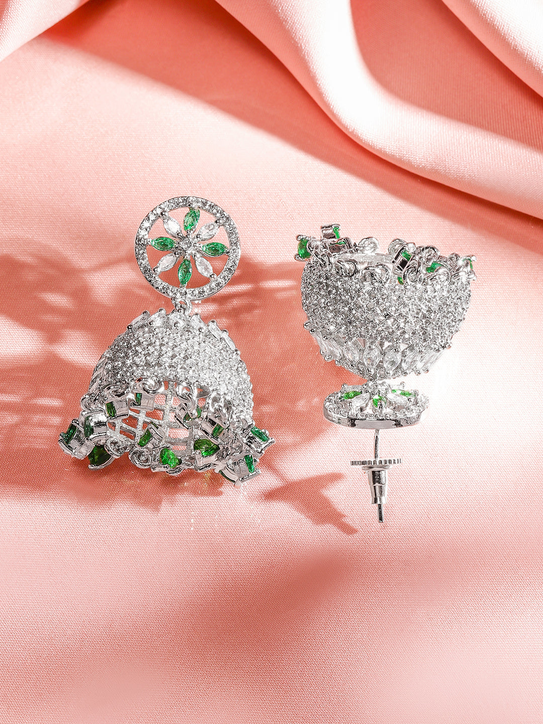 Festive Glow Green American Diamond Zirconia Jhumka